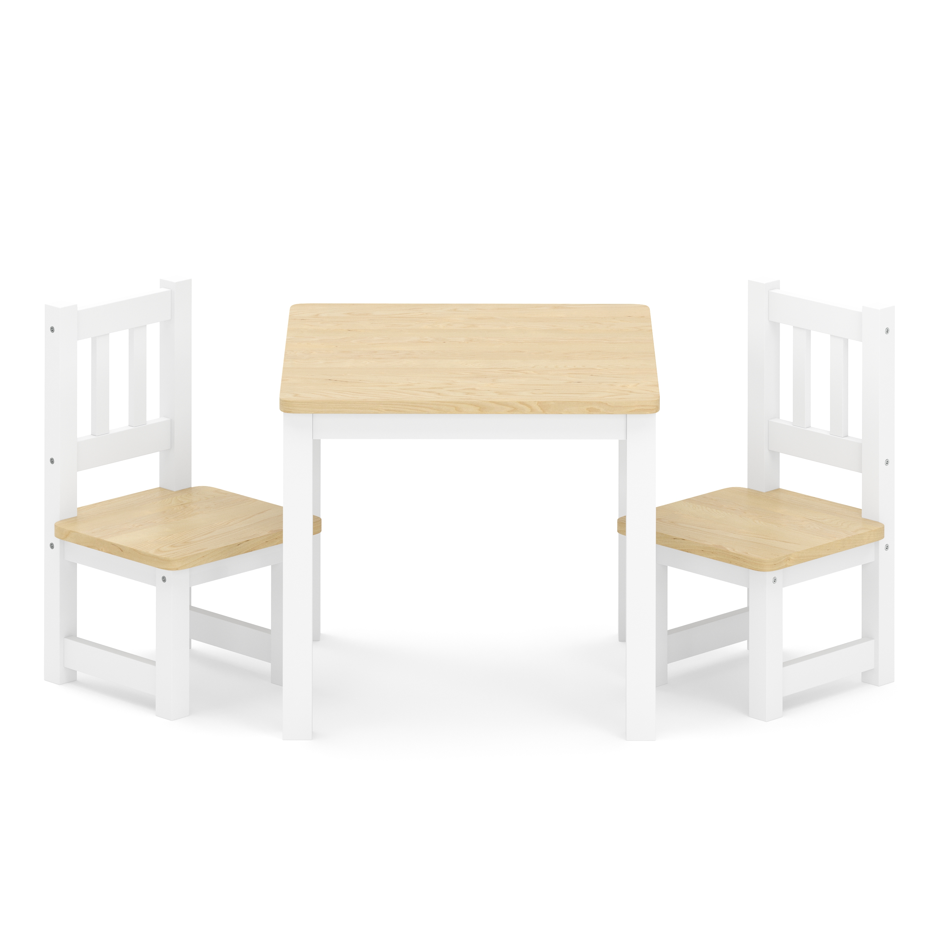 Kindertisch mit 2 Stühlen Holz weiss/natur