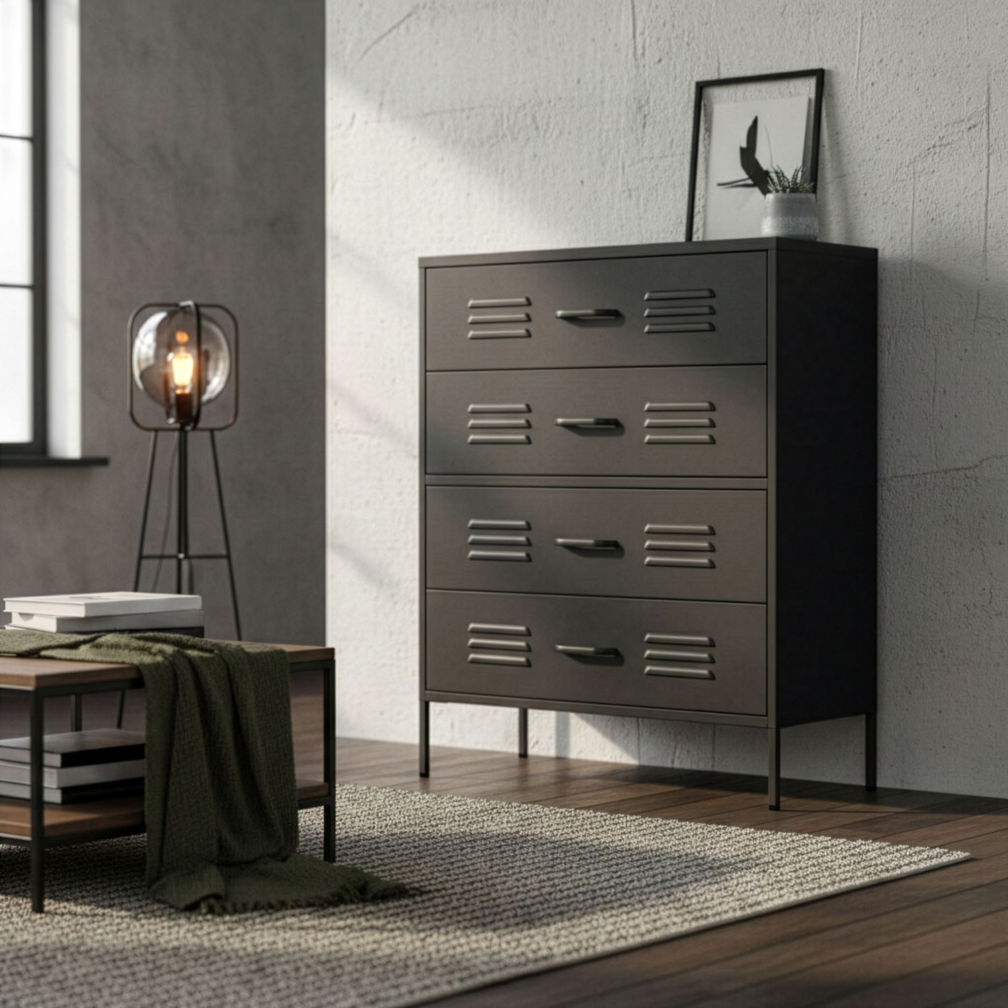 couchtisch eiche mit stauraum Eiche-Optik 110x60 cm im Industrial-Design — Trendmöbel24 Farbe:Marron Glacé (hellbraun)