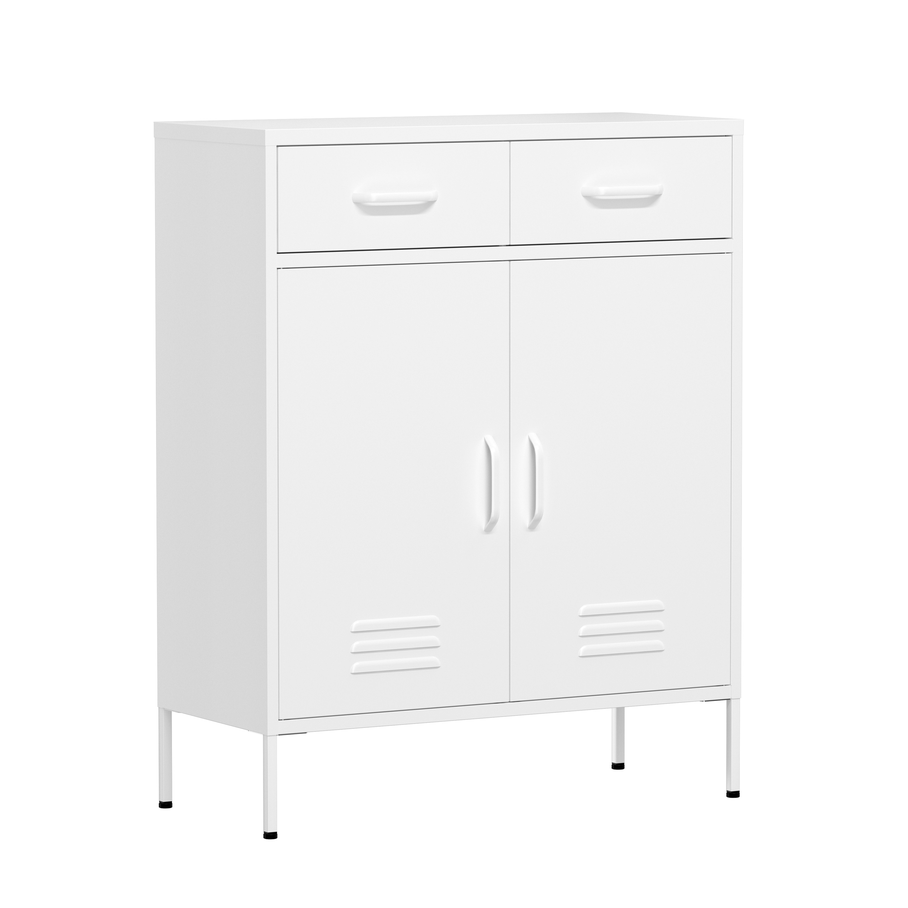 Kommode Metall KLAUS 2 Schubladen 2 Türen 80 x 101 cm weiss