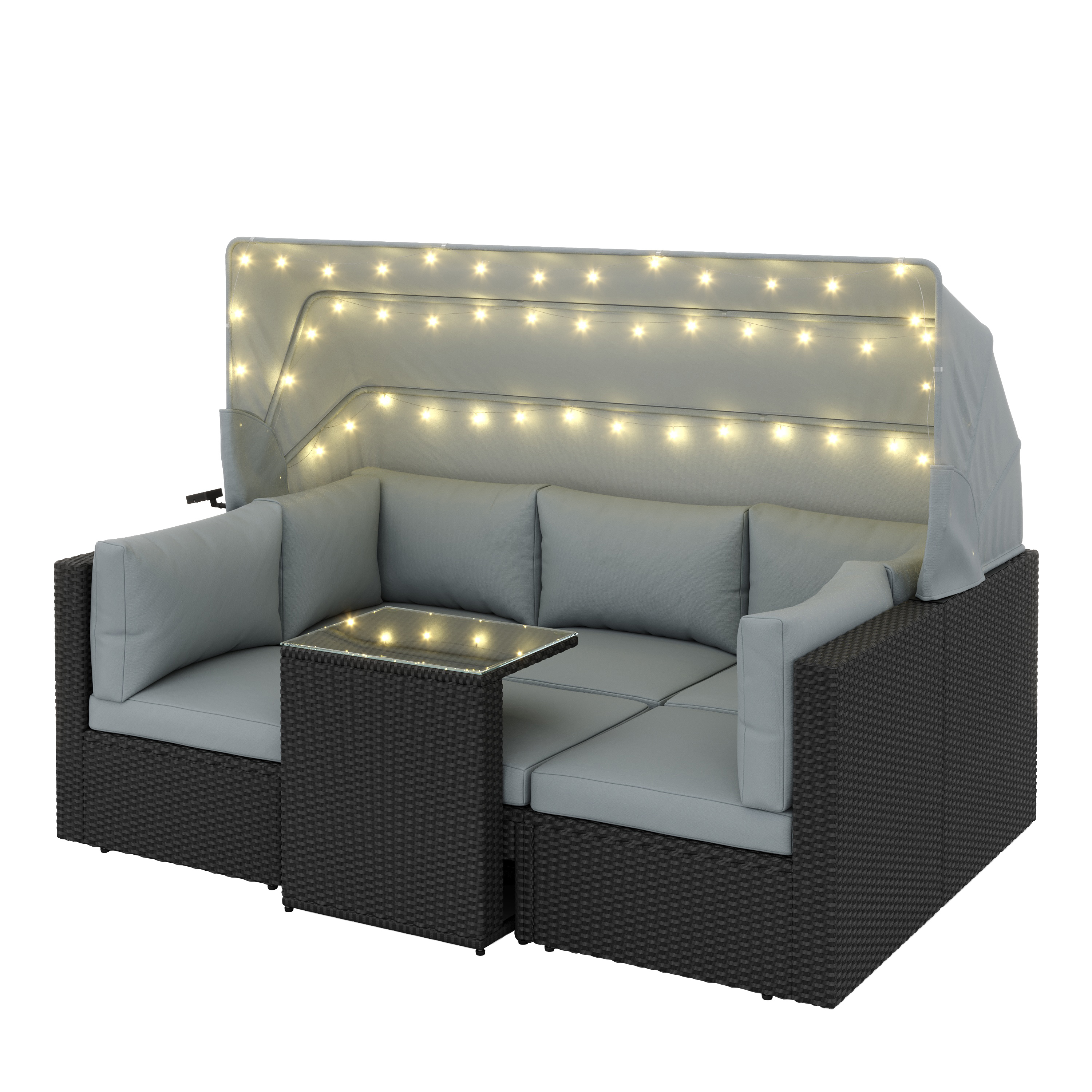 Rattanlounge mit LED COMODO schwarz/grau
