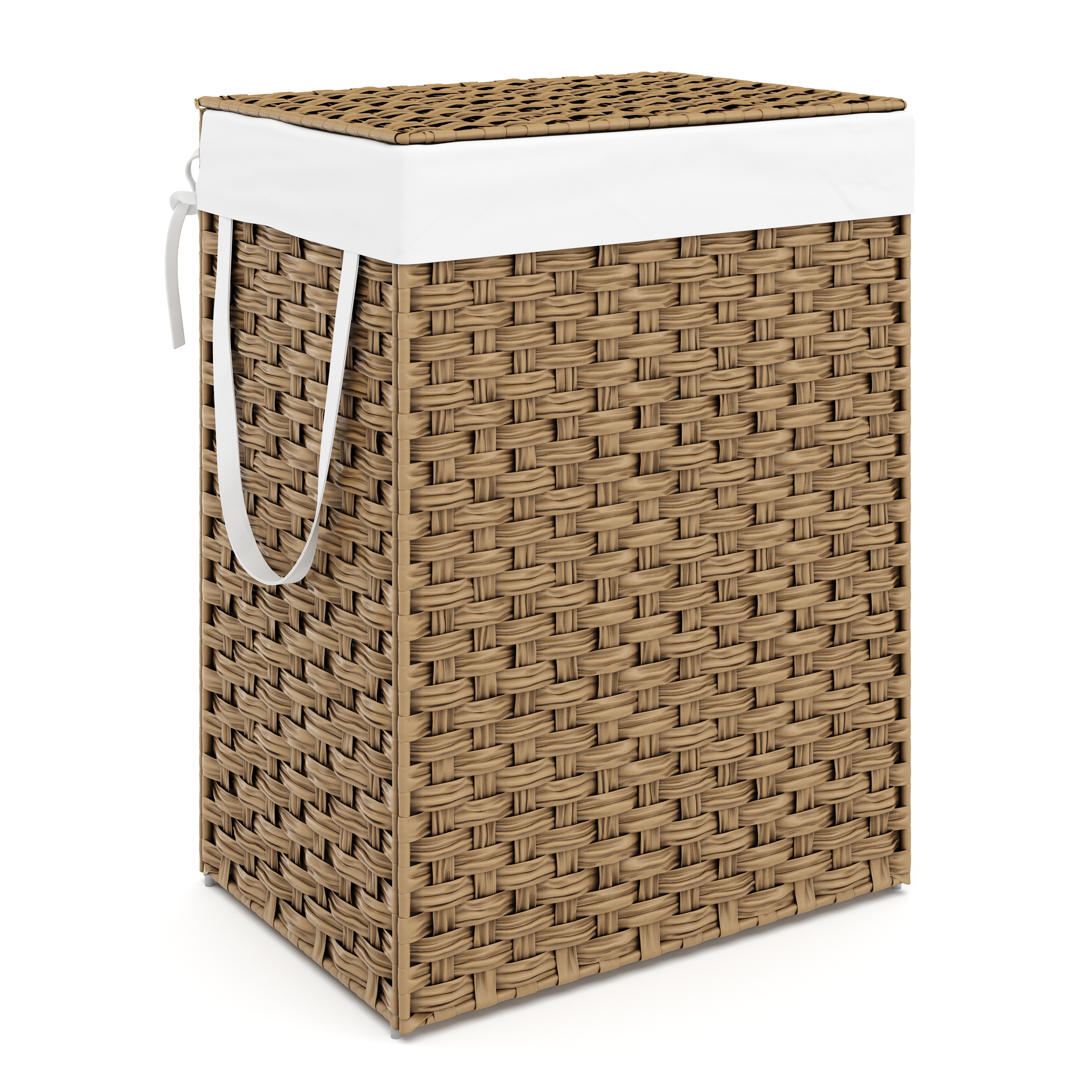 Wäschekorb Rattan mit Deckel 1 Fach 91L braun