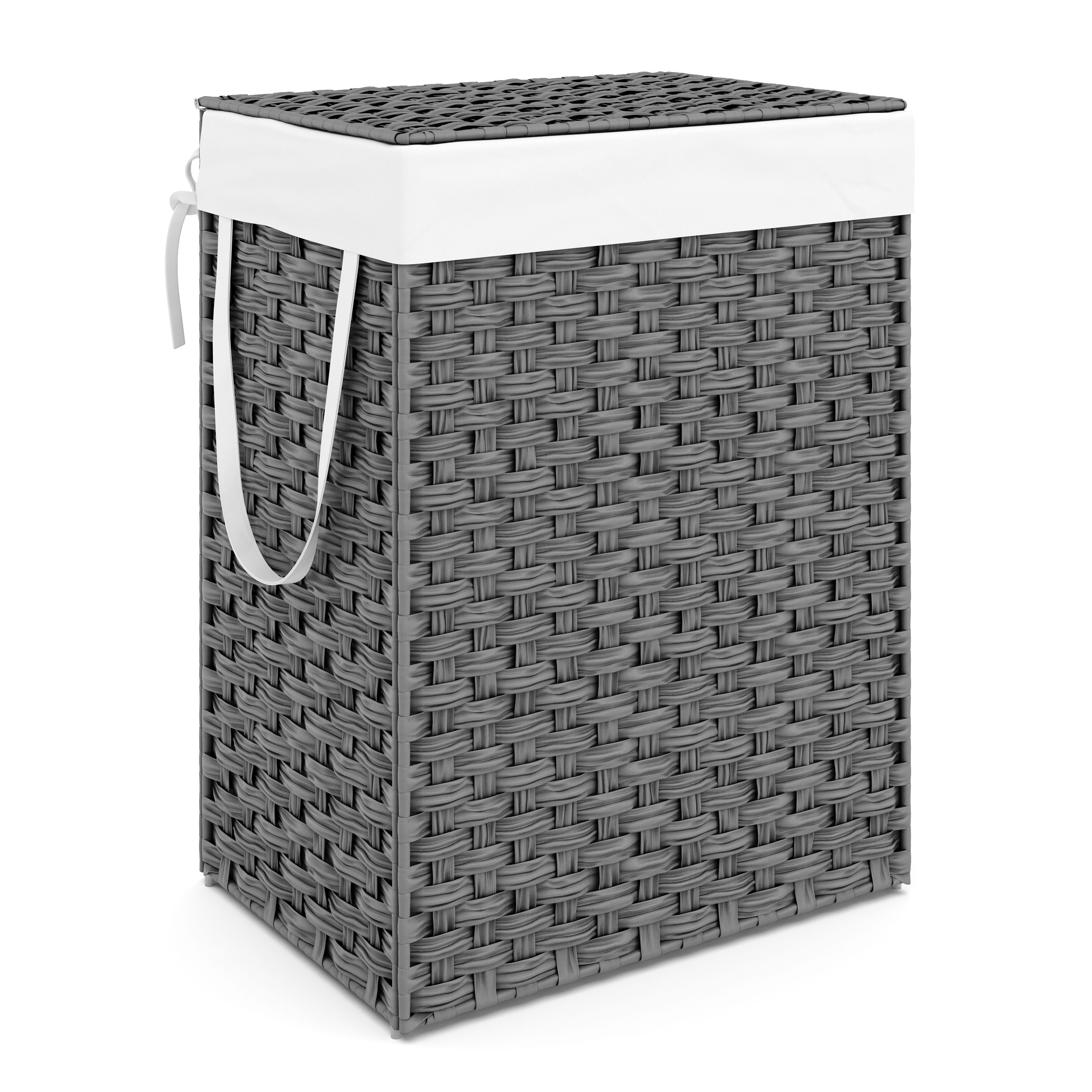Wäschekorb Rattan mit Deckel 1 Fach 91L grau