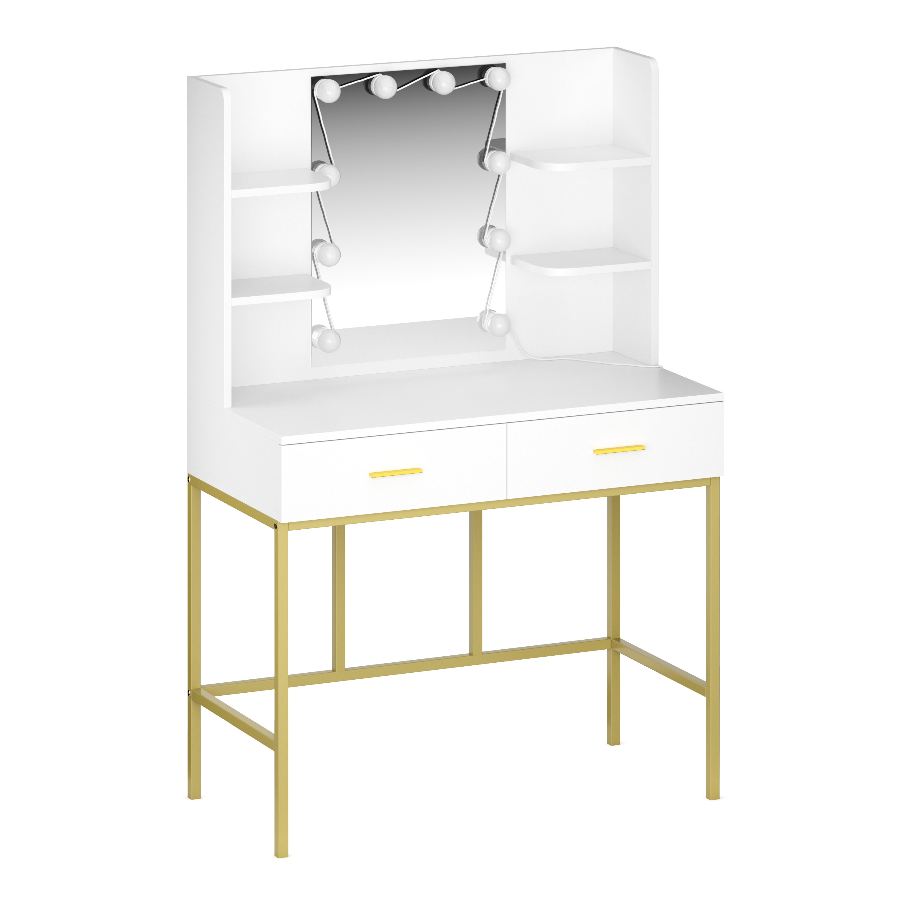 Schminktisch mit Licht SELENE weiss/gold