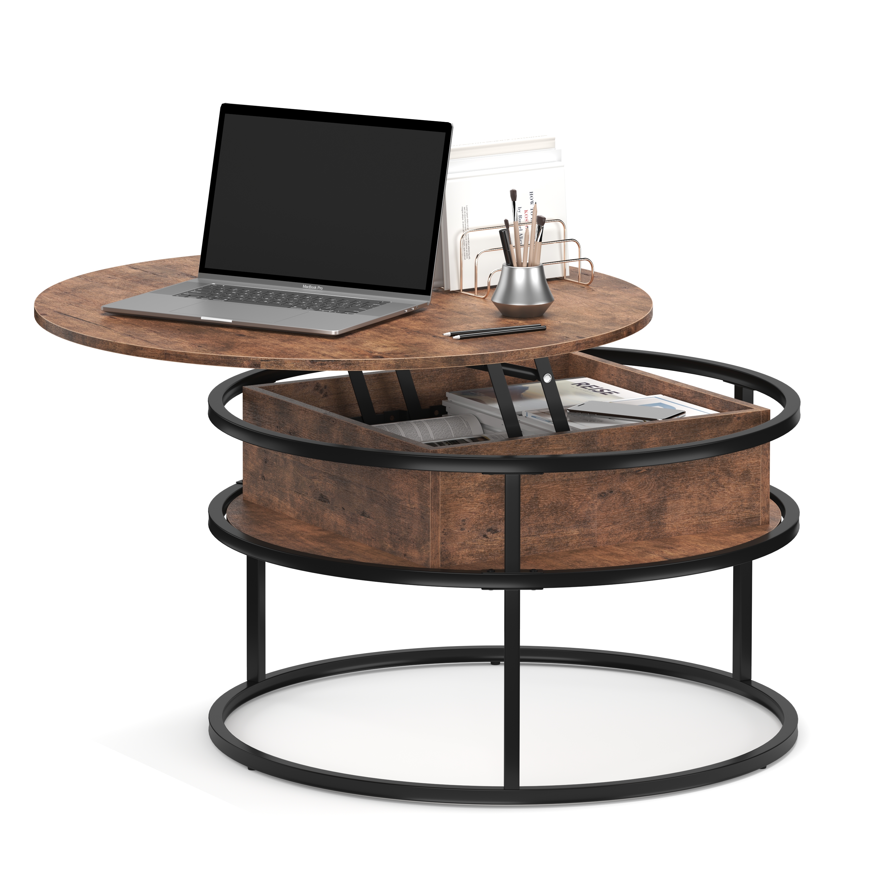 Beistelltisch Vintage BONITA rund mit Stauraum 80 x 47 - 62 cm