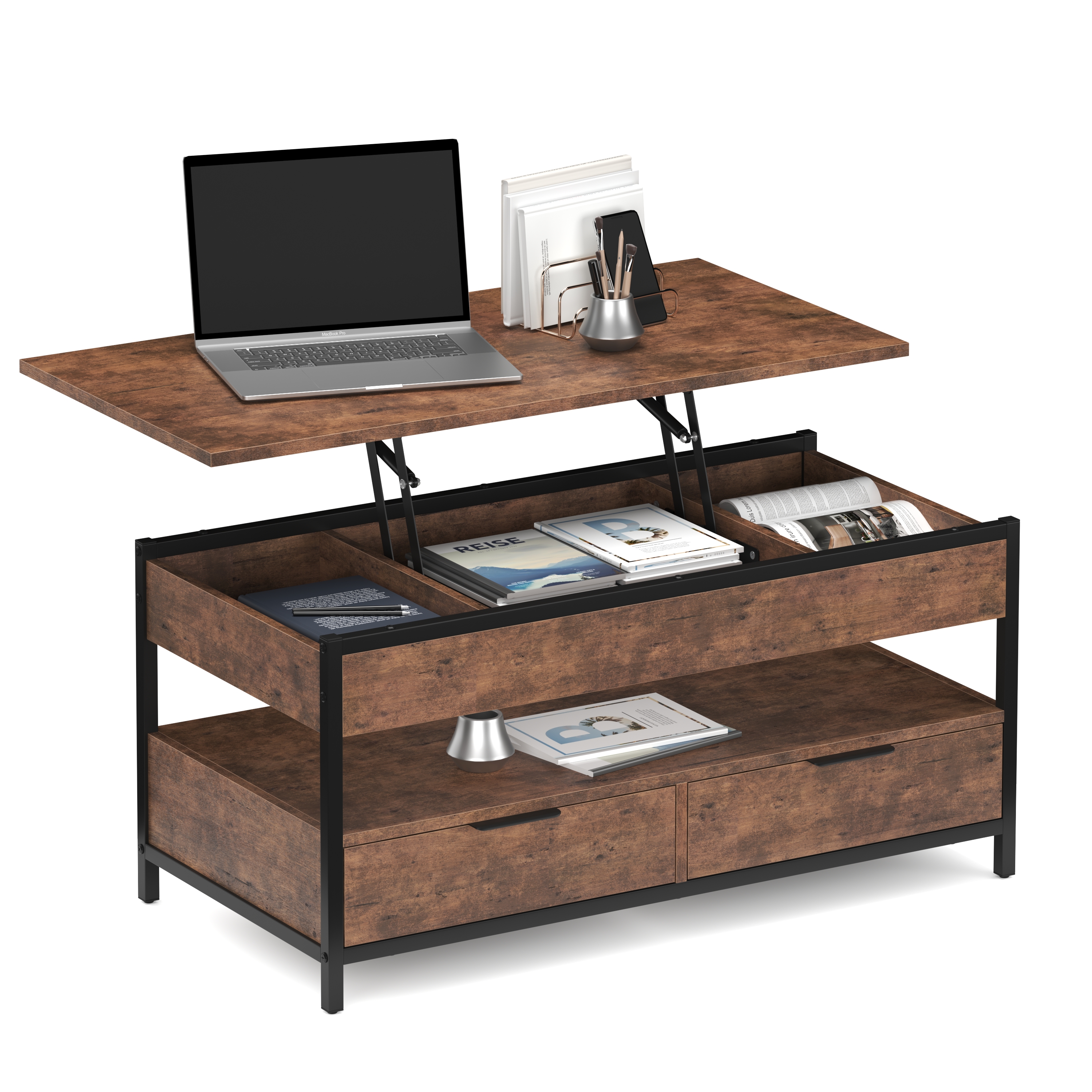 Beistelltisch Vintage BONITA mit Stauraum 100 x 50 x 48 - 62 cm