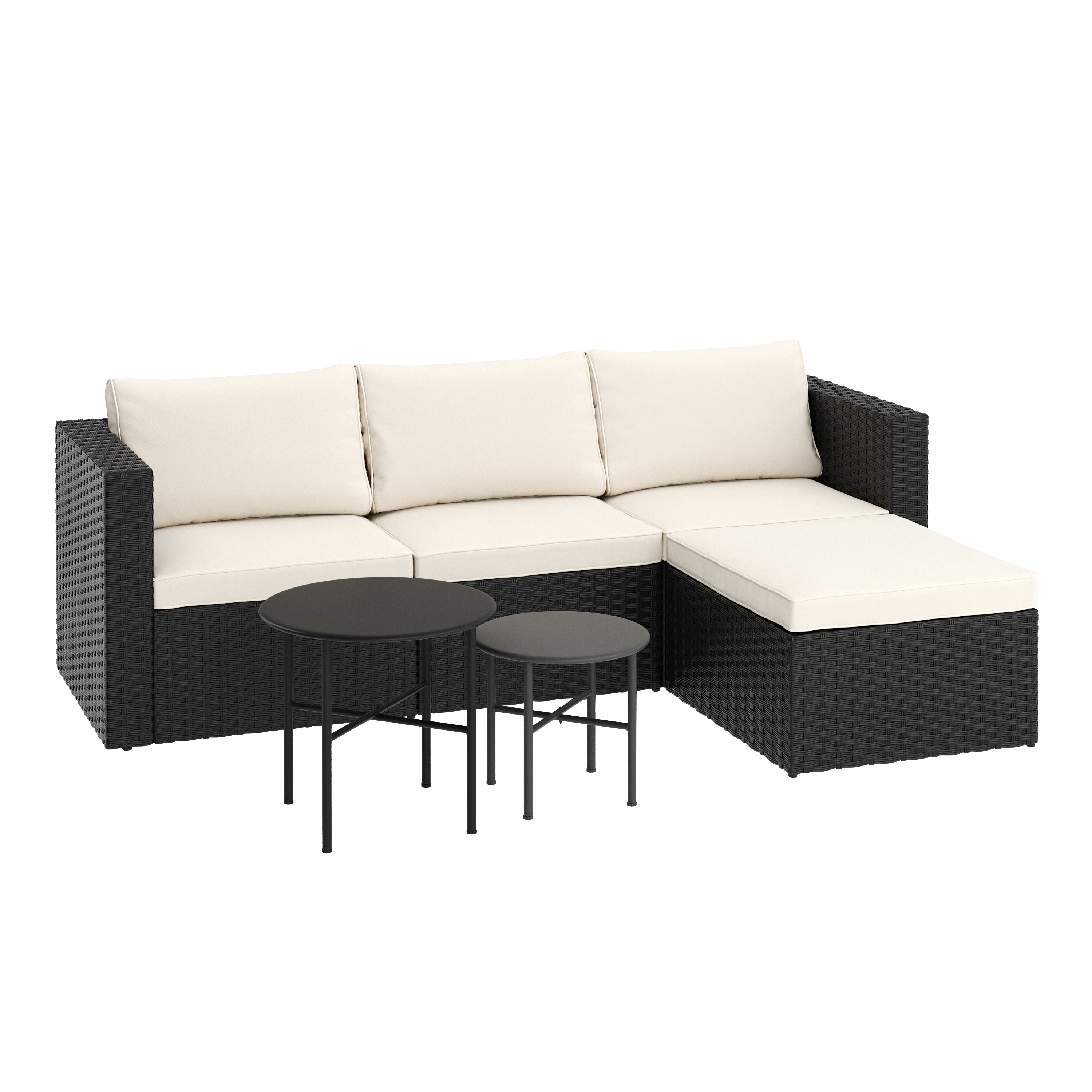 Rattanlounge TUGELA schwarz/creme