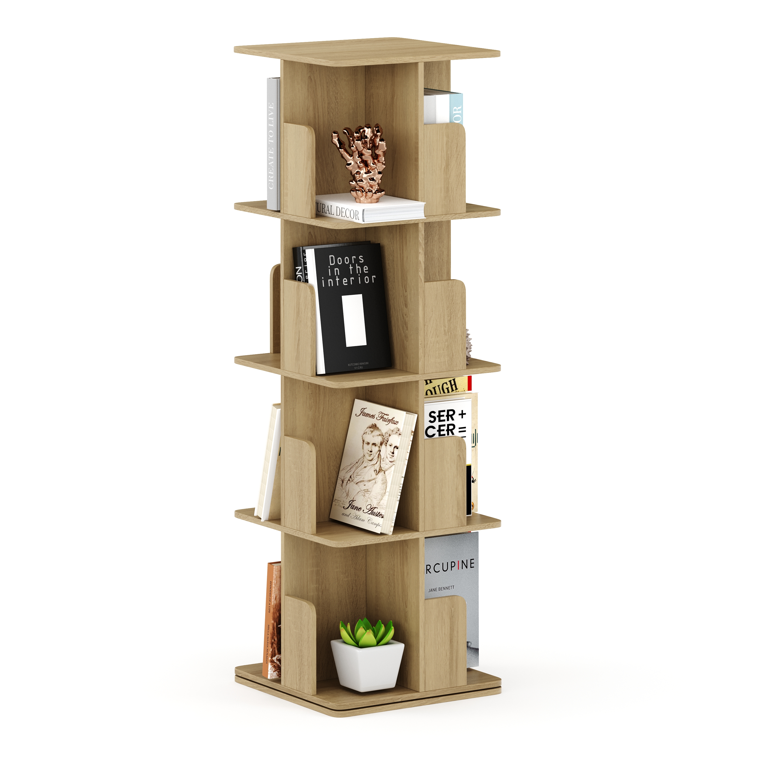 Bücherregal Drehregal CATO mit 16 Fächer 40 x 128 cm braun