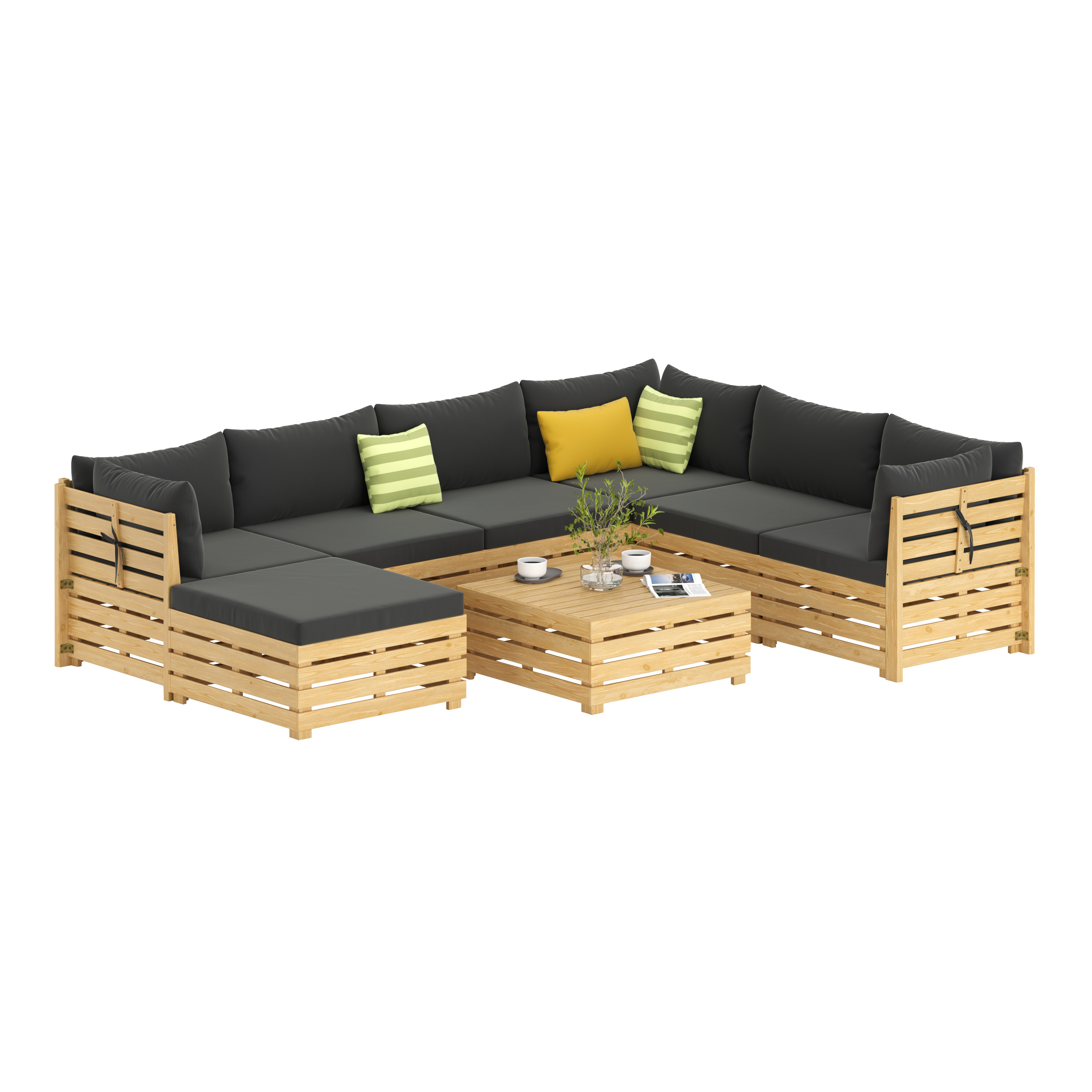 Lounge Holz RAFALE 8-teilig anthrazit/natur