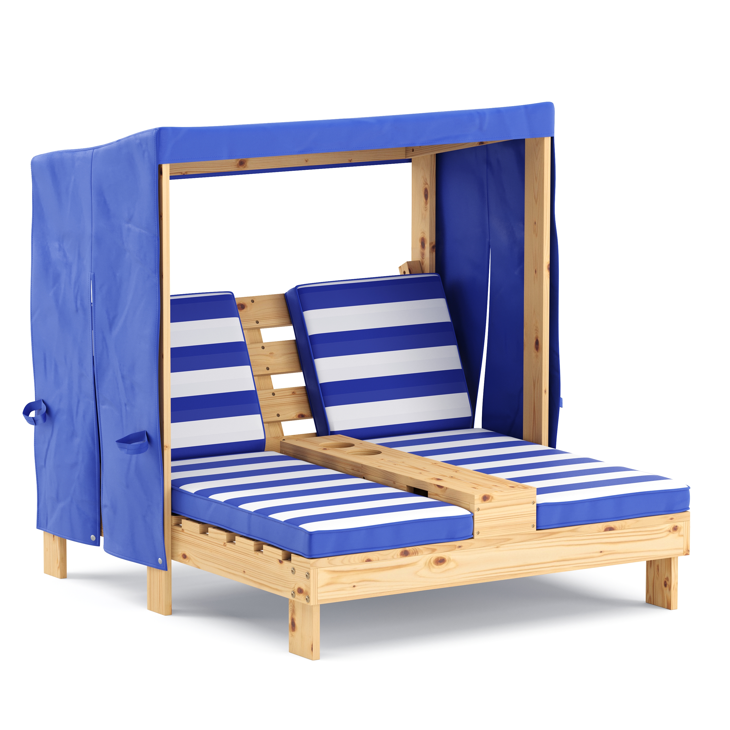 Liegestuhl Holz Kinder für 2 Personen weiss/blau