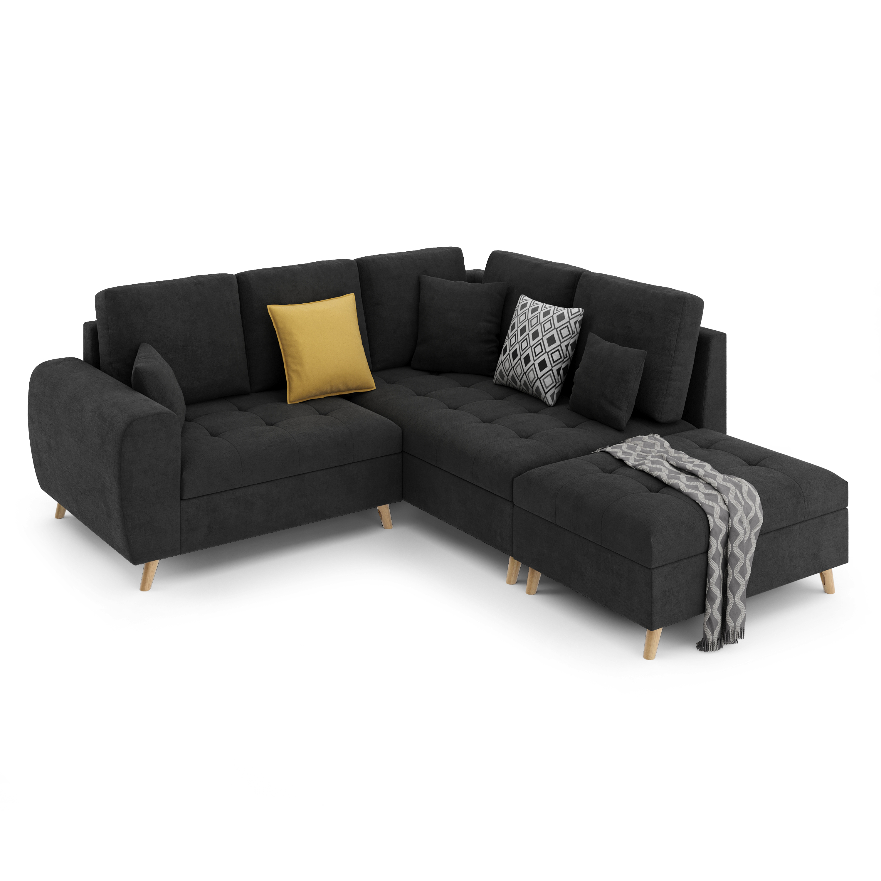 Ecksofa mit Ottomane ISLA rechts anthrazit