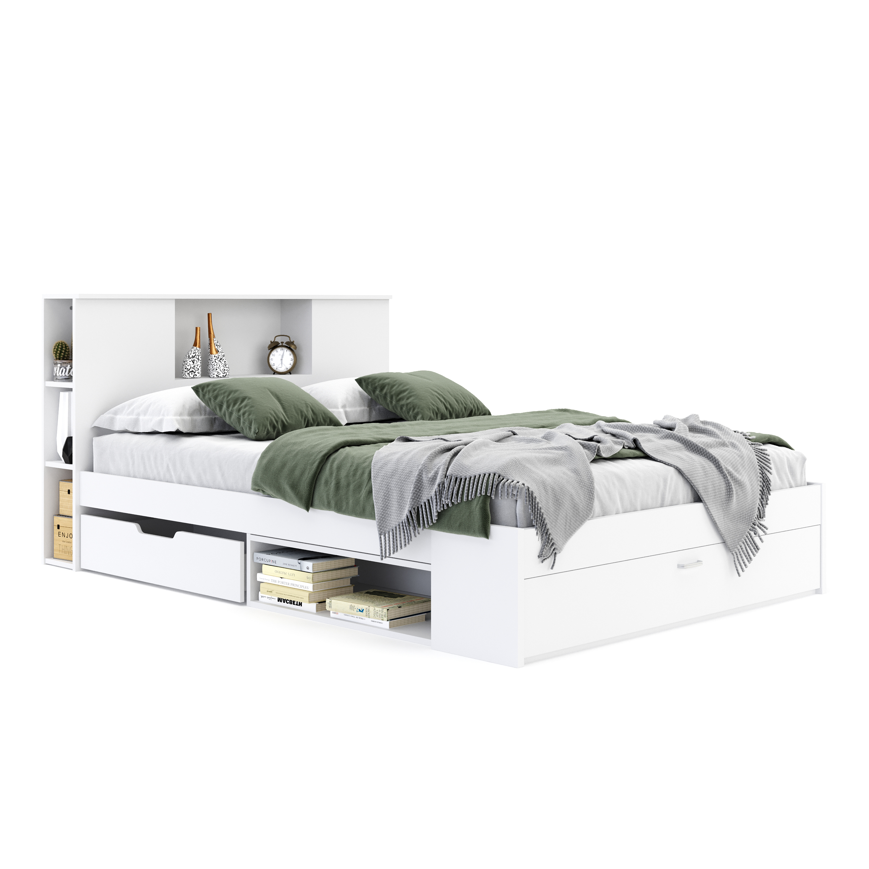 Bett Holz MADELYN mit Stauraum und Schublade 140 x 200 cm weiss