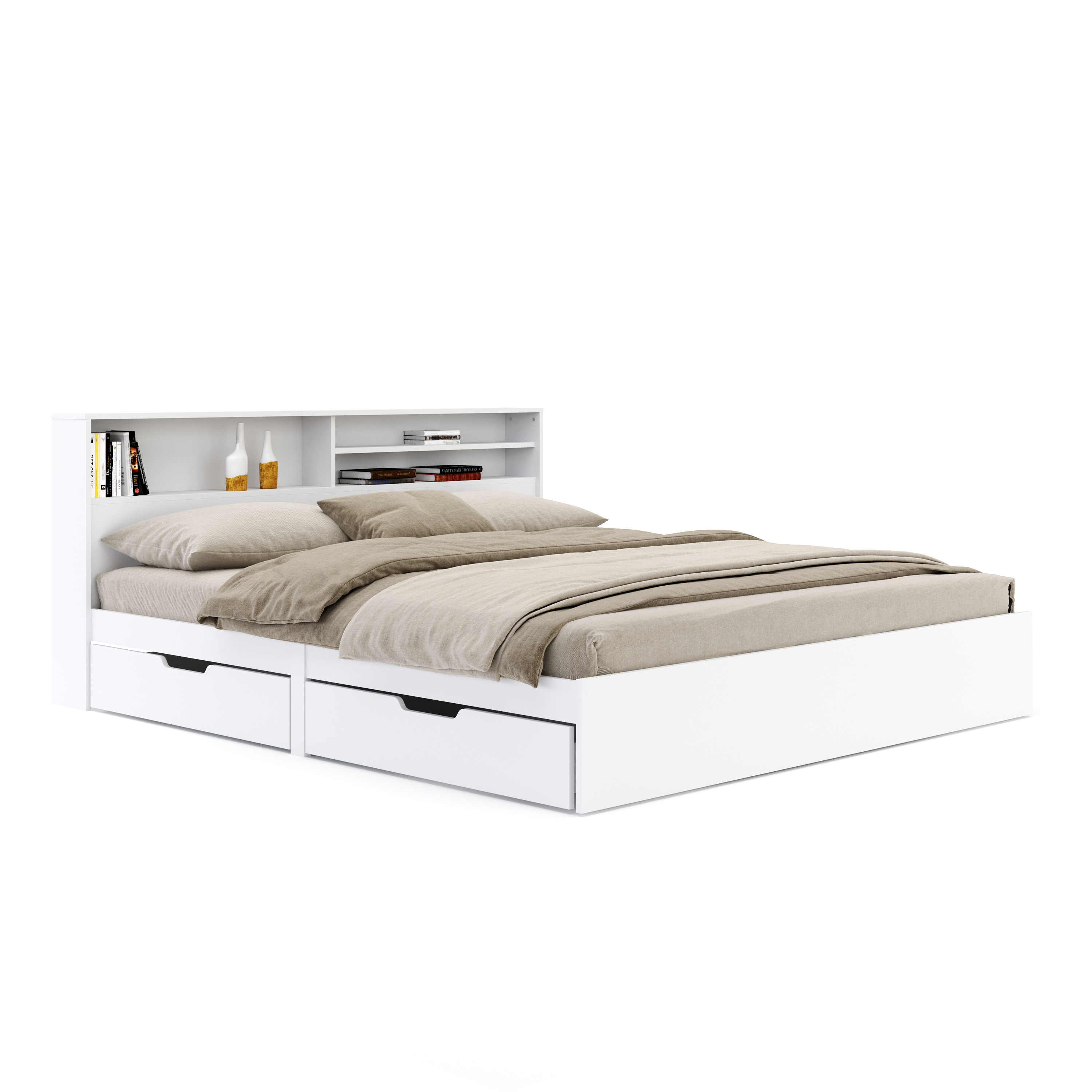 Bett Holz GENESIS mit Stauraum und Schubladen 180 x 200 cm weiss