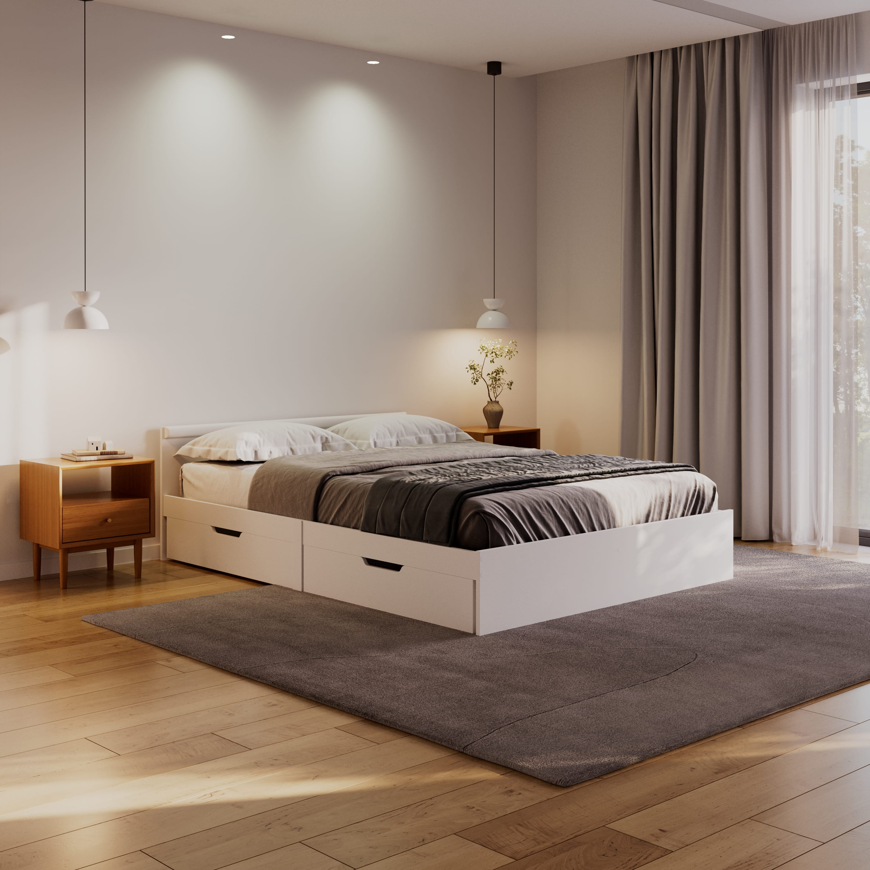 Bett Holz BELLA mit Stauraum und Schubladen 140 x 200 cm weiss