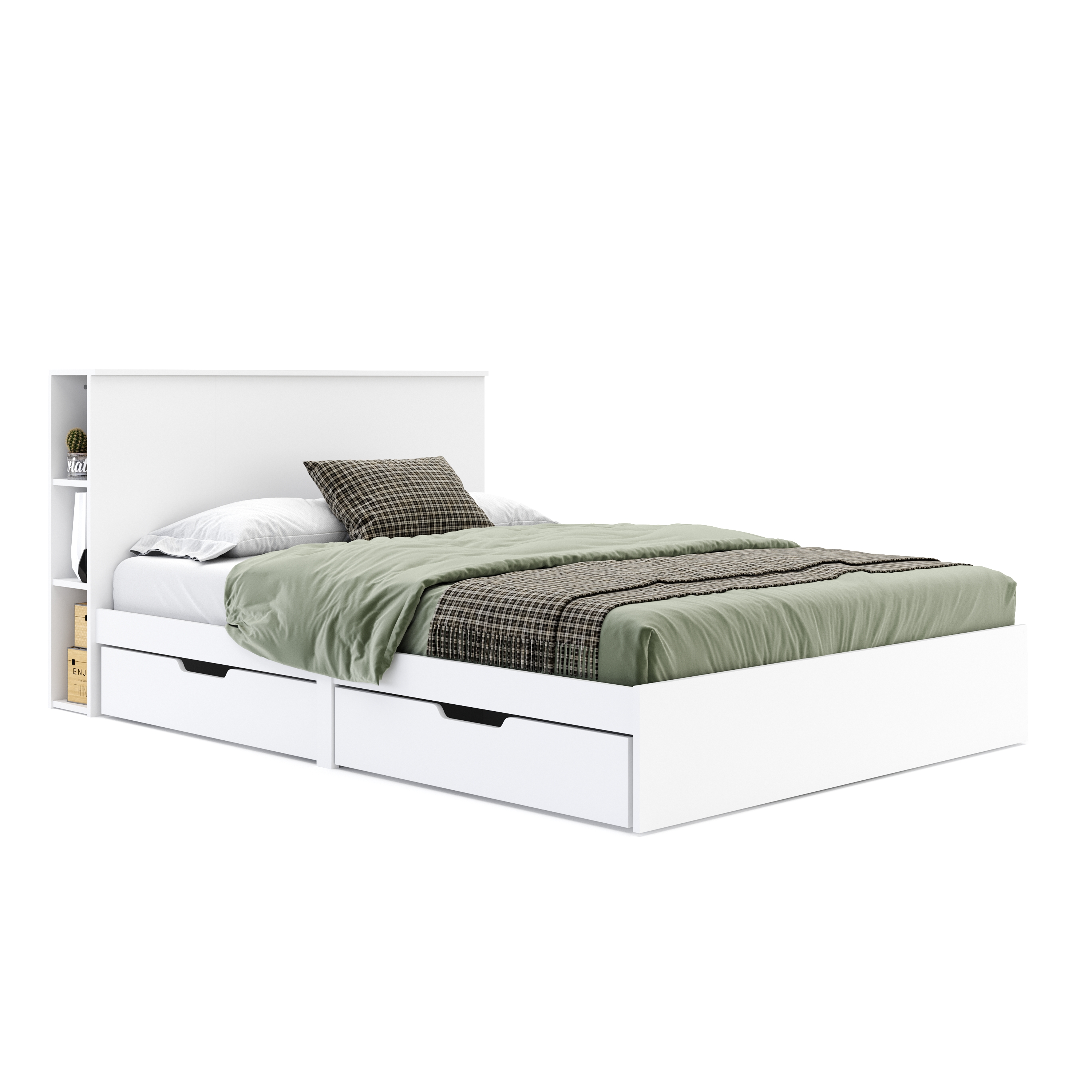 Bett Holz MARGARET mit Stauraum und Schubladen 140 x 200 cm weiss