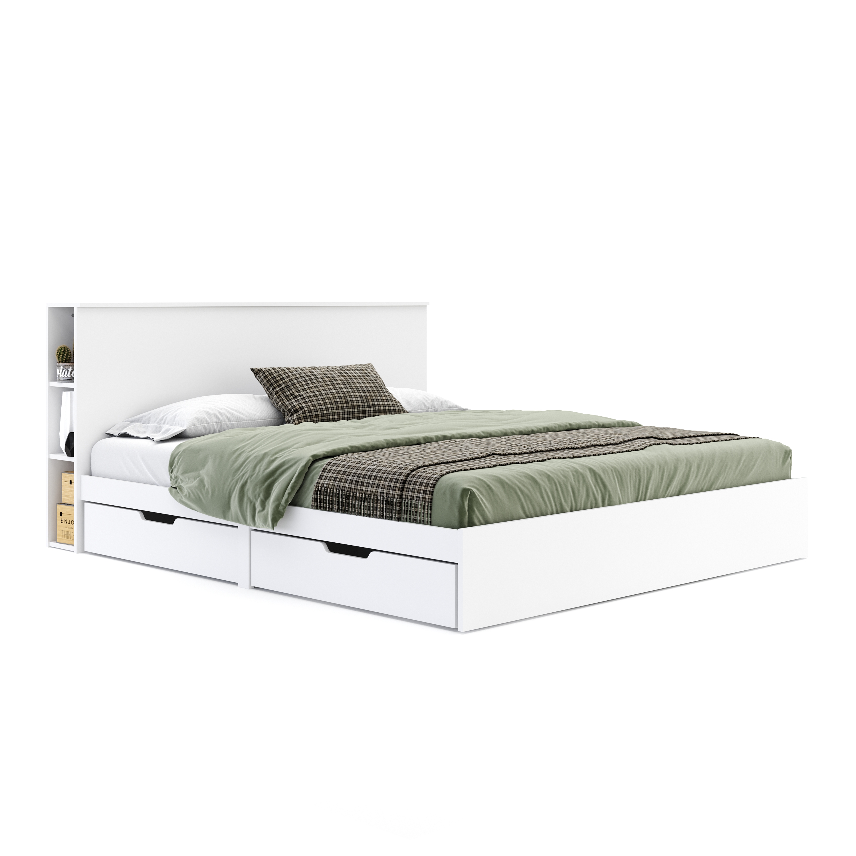 Bett Holz MARGARET mit Stauraum und Schubladen 180 x 200 cm weiss