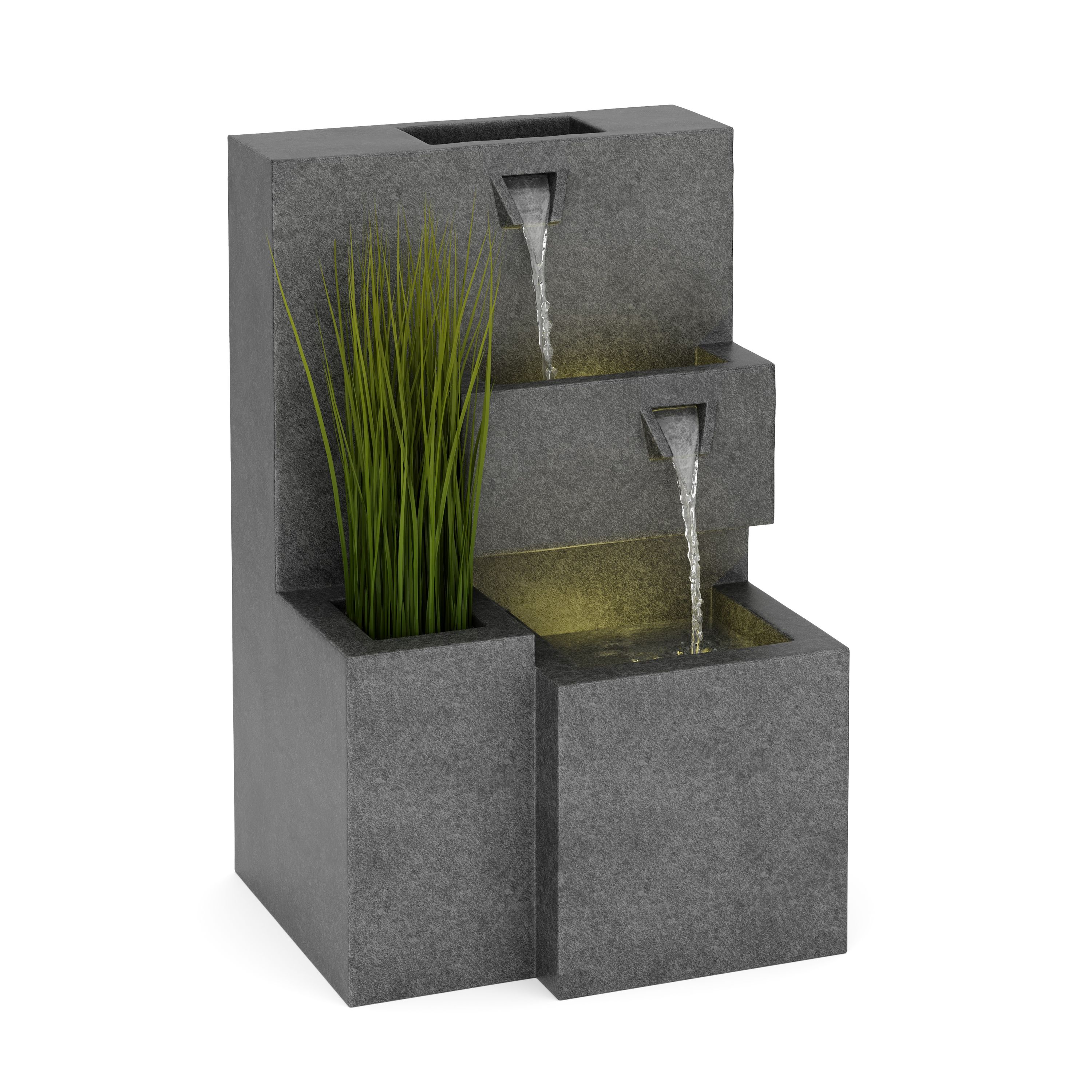 Brunnen Steinoptik mit LED bepflanzbar