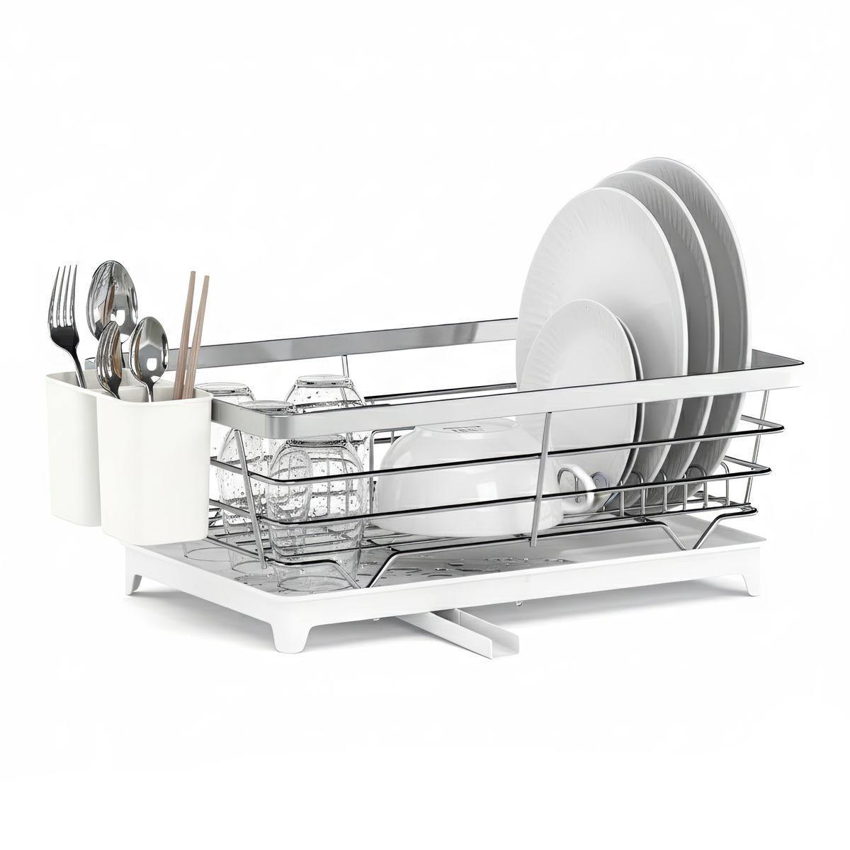 Abtropfgestell Edelstahl mit Auslauf 40 x 26 x 15 cm weiss/silber