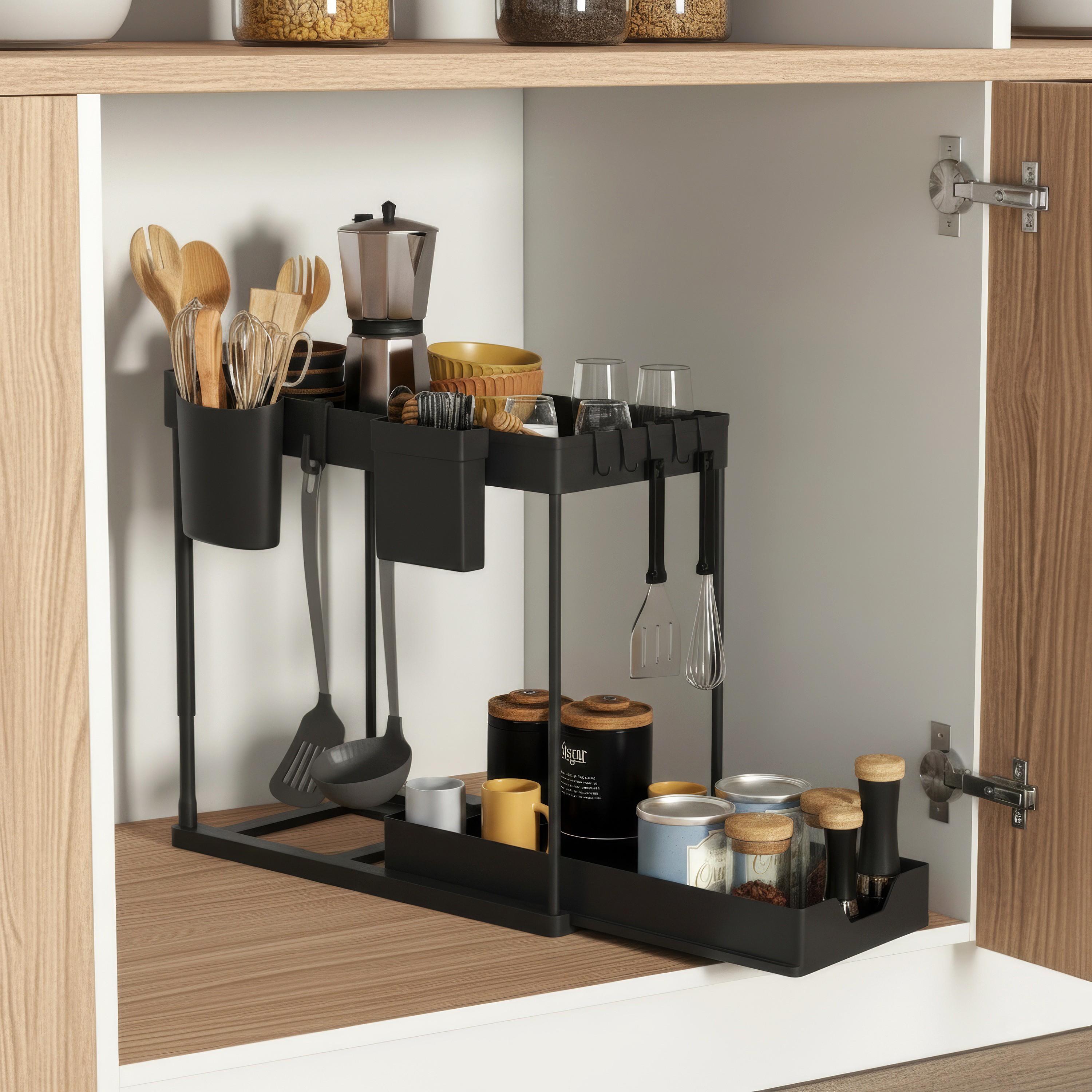 Schrank-Organizer Küche 2 Etagen 39 x 21 x 36 cm schwarz