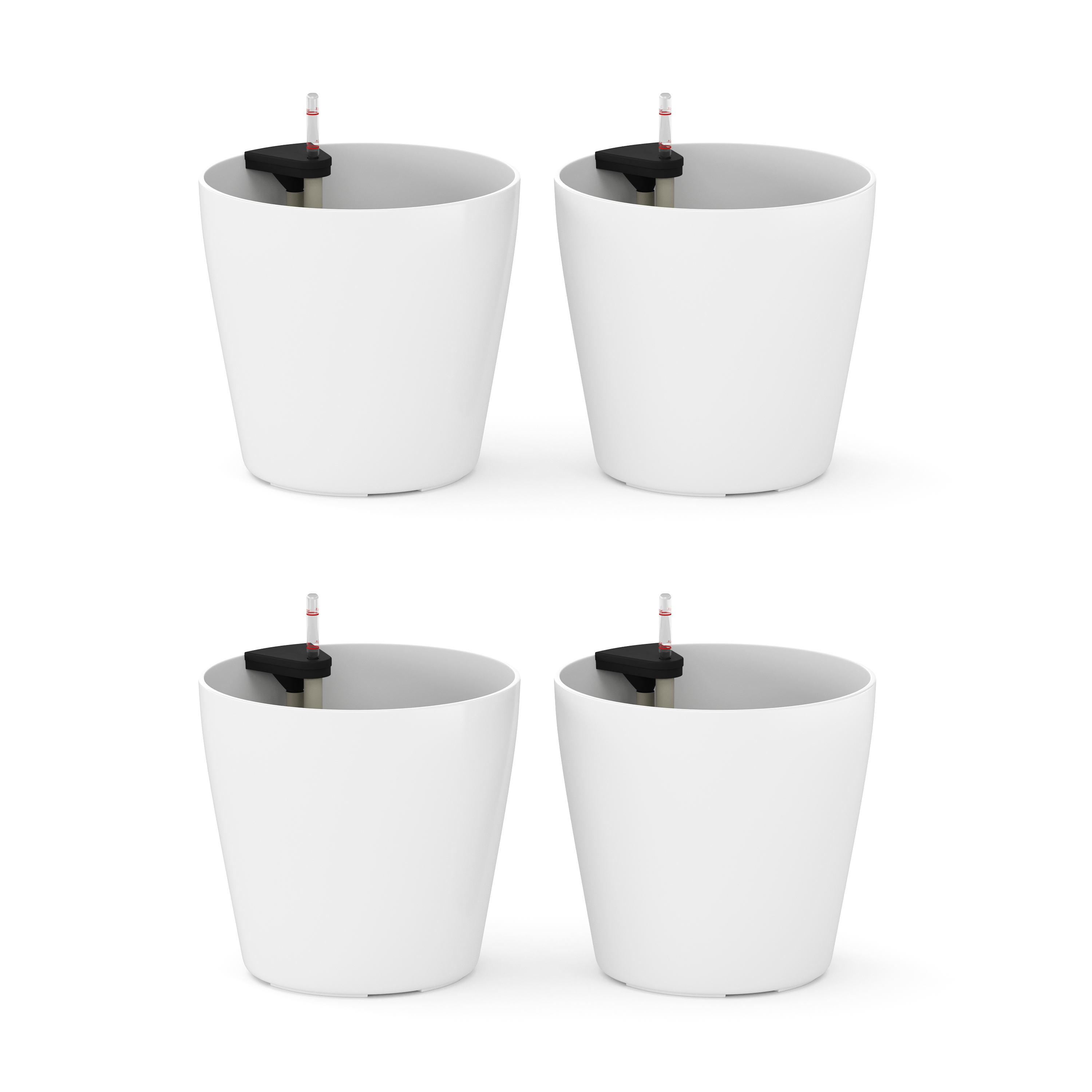 Blumentopf mit Bewässerungssystem 22 cm 4er Set weiss