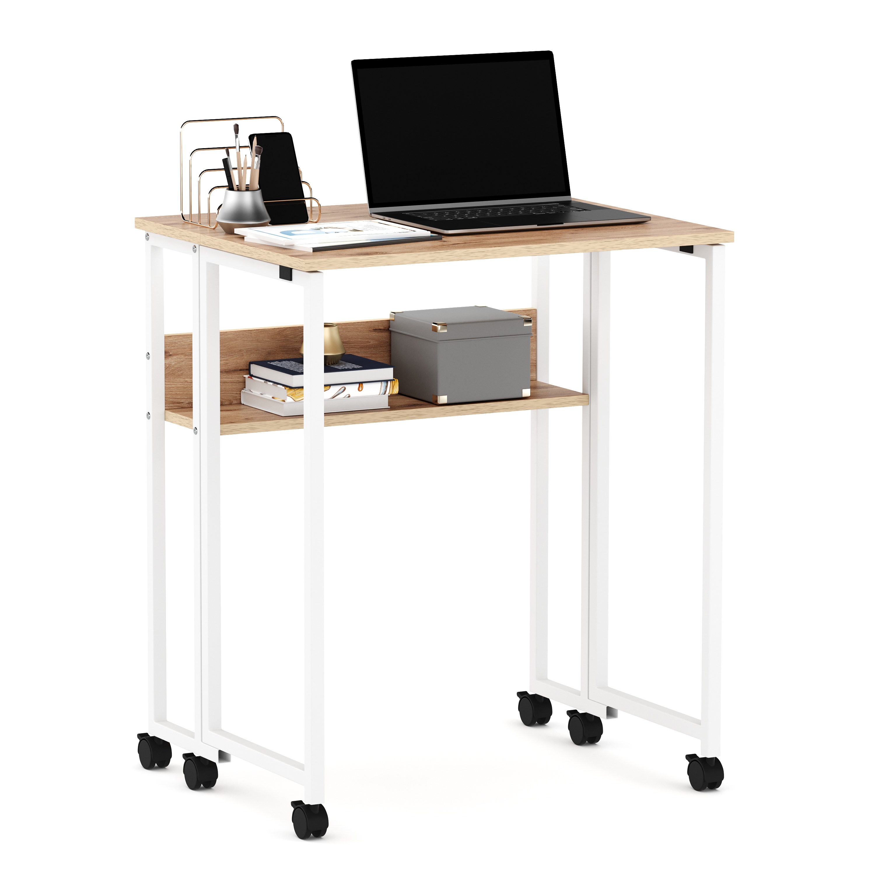 Schreibtisch klappbar auf Rollen DUNE 63 x 50 x 75 cm hellbraun/weiss