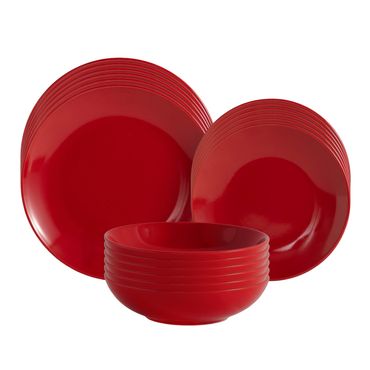 Geschirr-Set Steingut 18-teilig rot