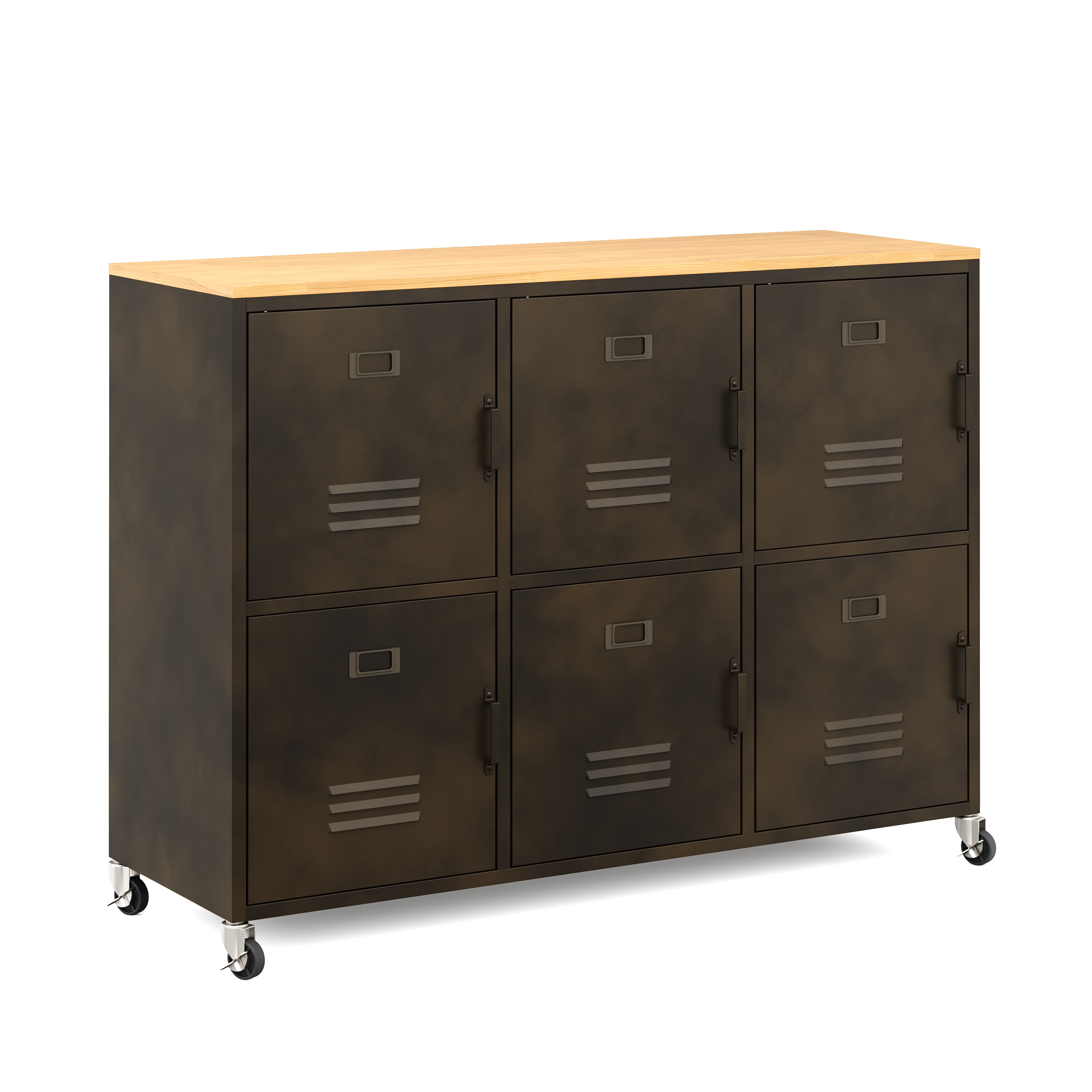 Sideboard auf Rollen Industrial FORGE 119 x 89 cm schwarz/braun