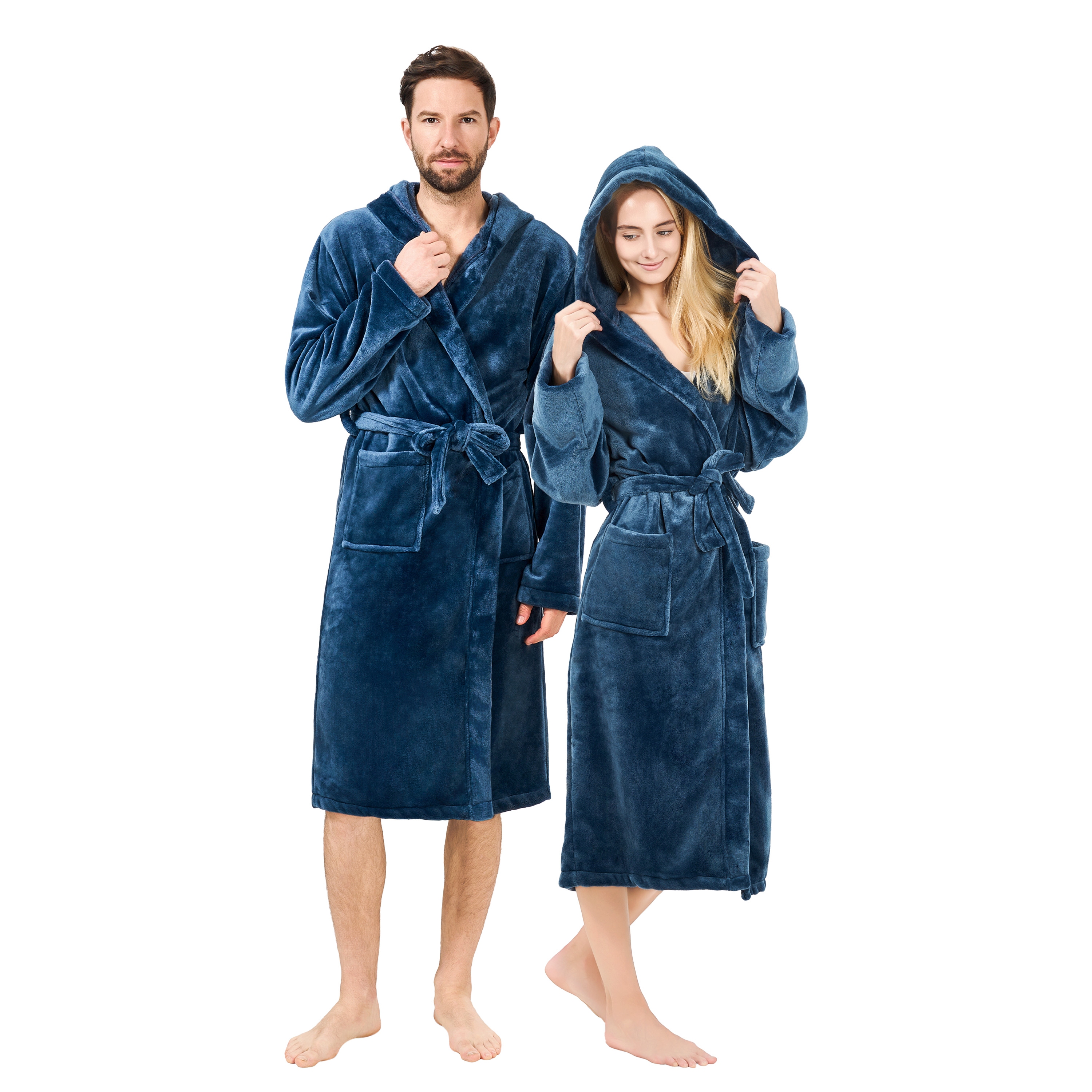 Bademantel mit Kapuze unisex Grösse L blau