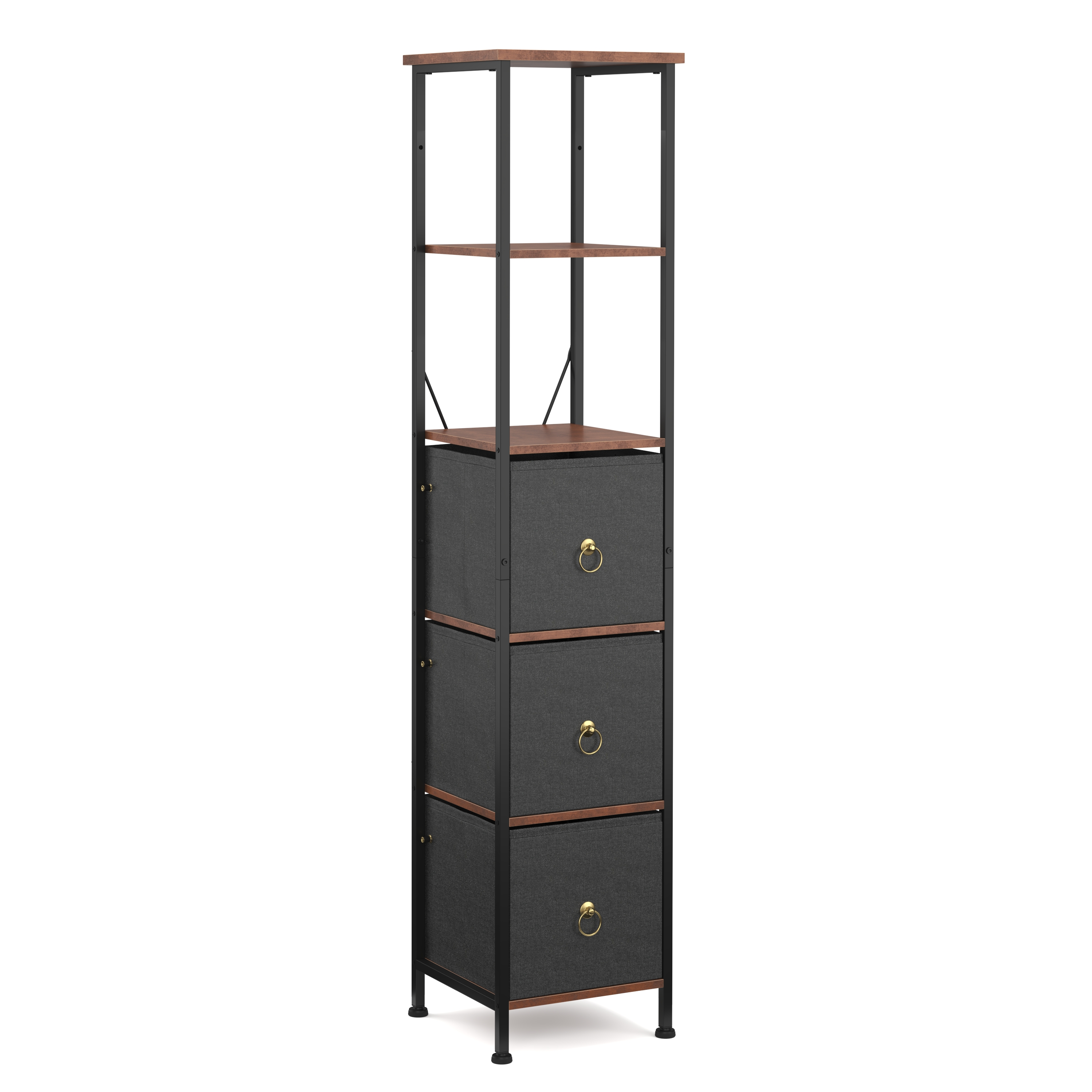 Badezimmerregal mit 3 Stoffschubladen 30 x 141 cm braun/schwarz