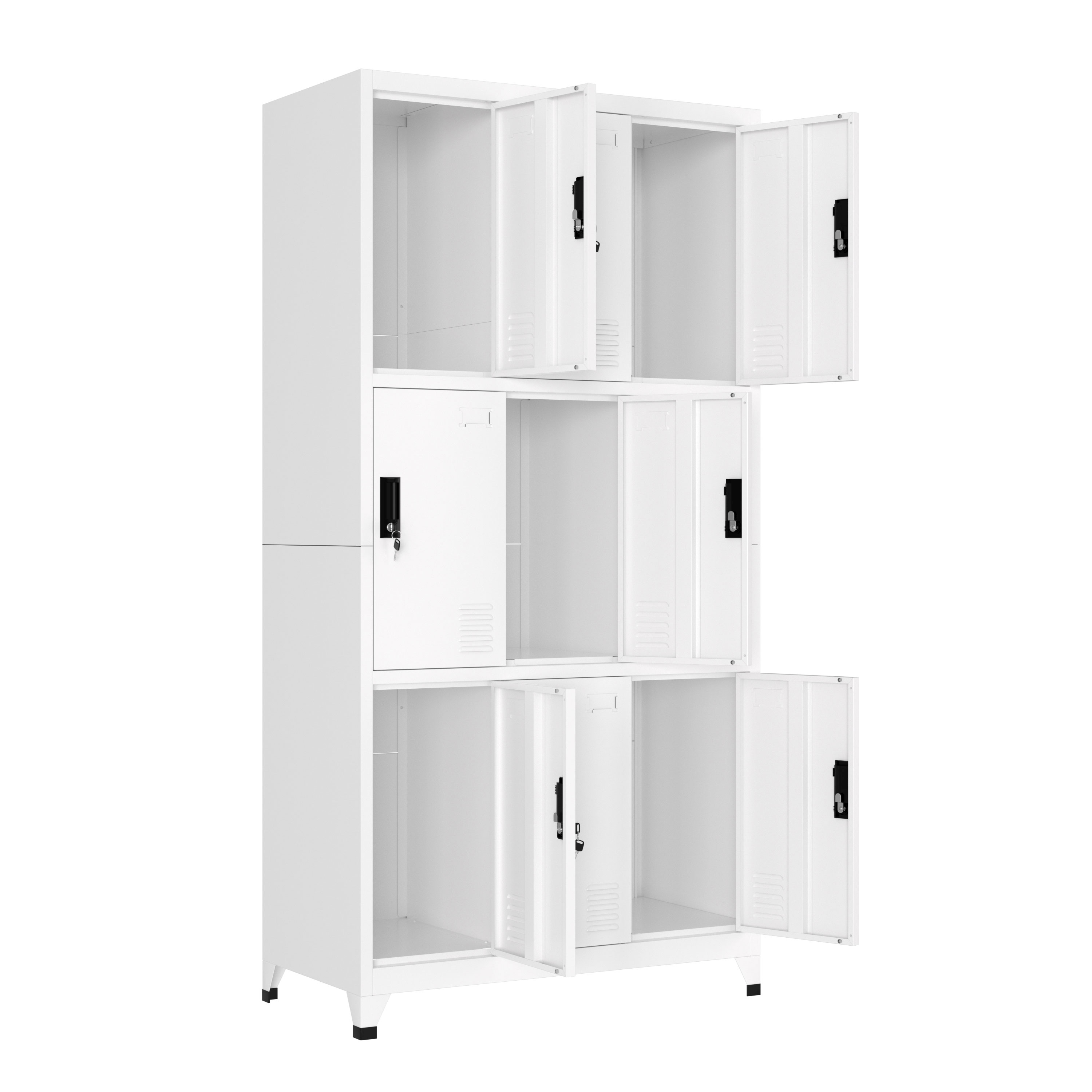 Garderobe Spind FORTI Metall 9 Fächer 90 x 180 cm weiss