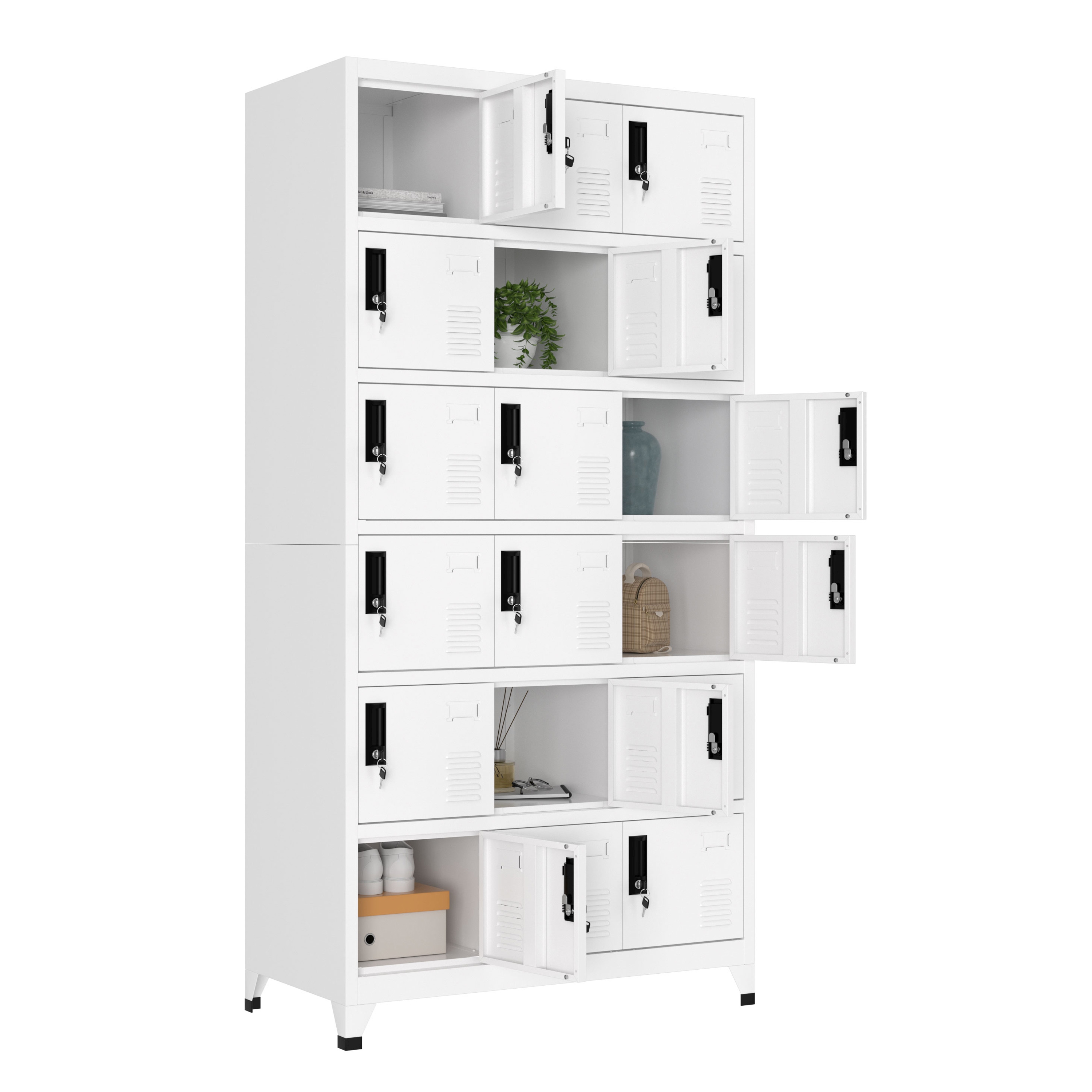 Garderobe Spind FORTI Metall 18 Fächer 90 x 180 cm weiss