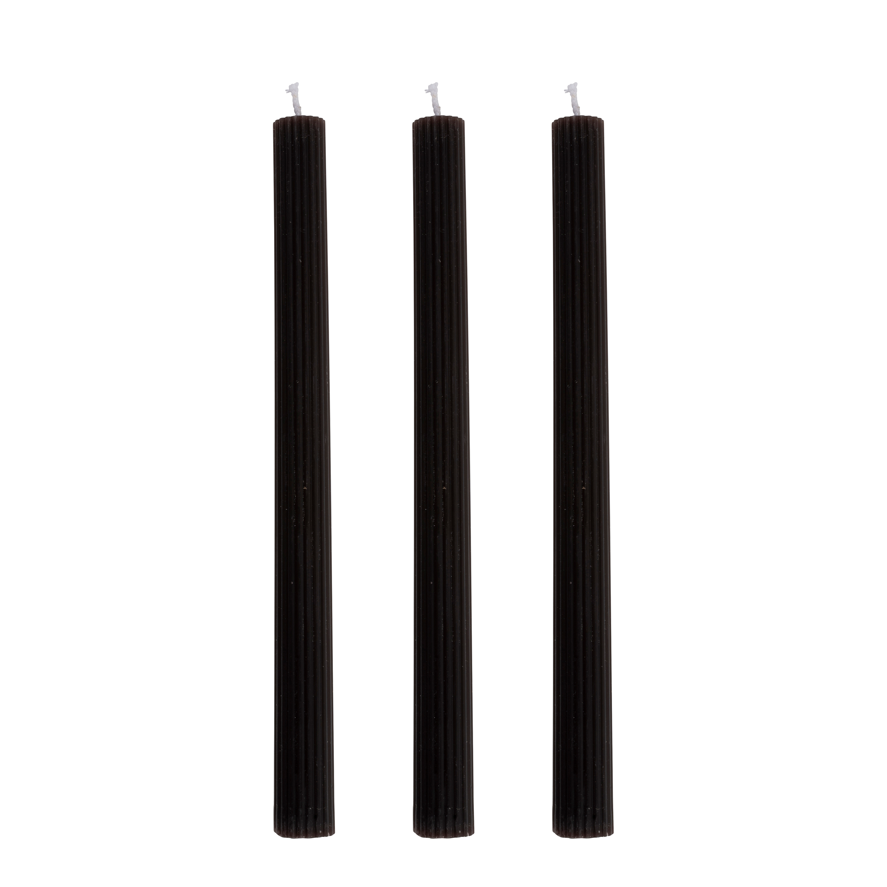 Stabkerze gerippt 25 cm 3er Set schwarz