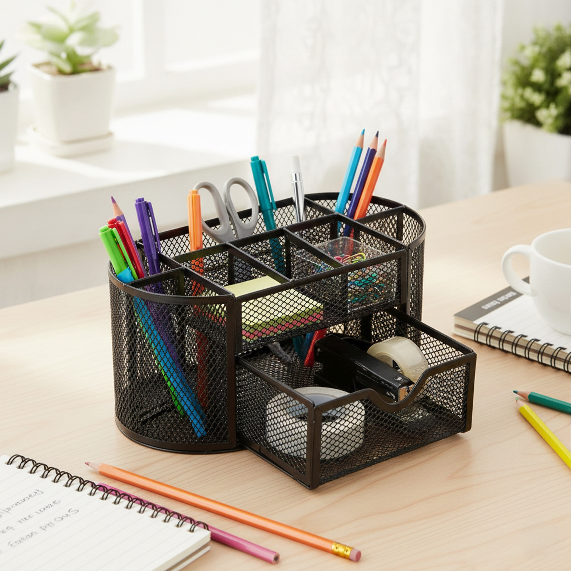 Schreibtisch Organizer Metall 8 Fächer 1 Schublade schwarz