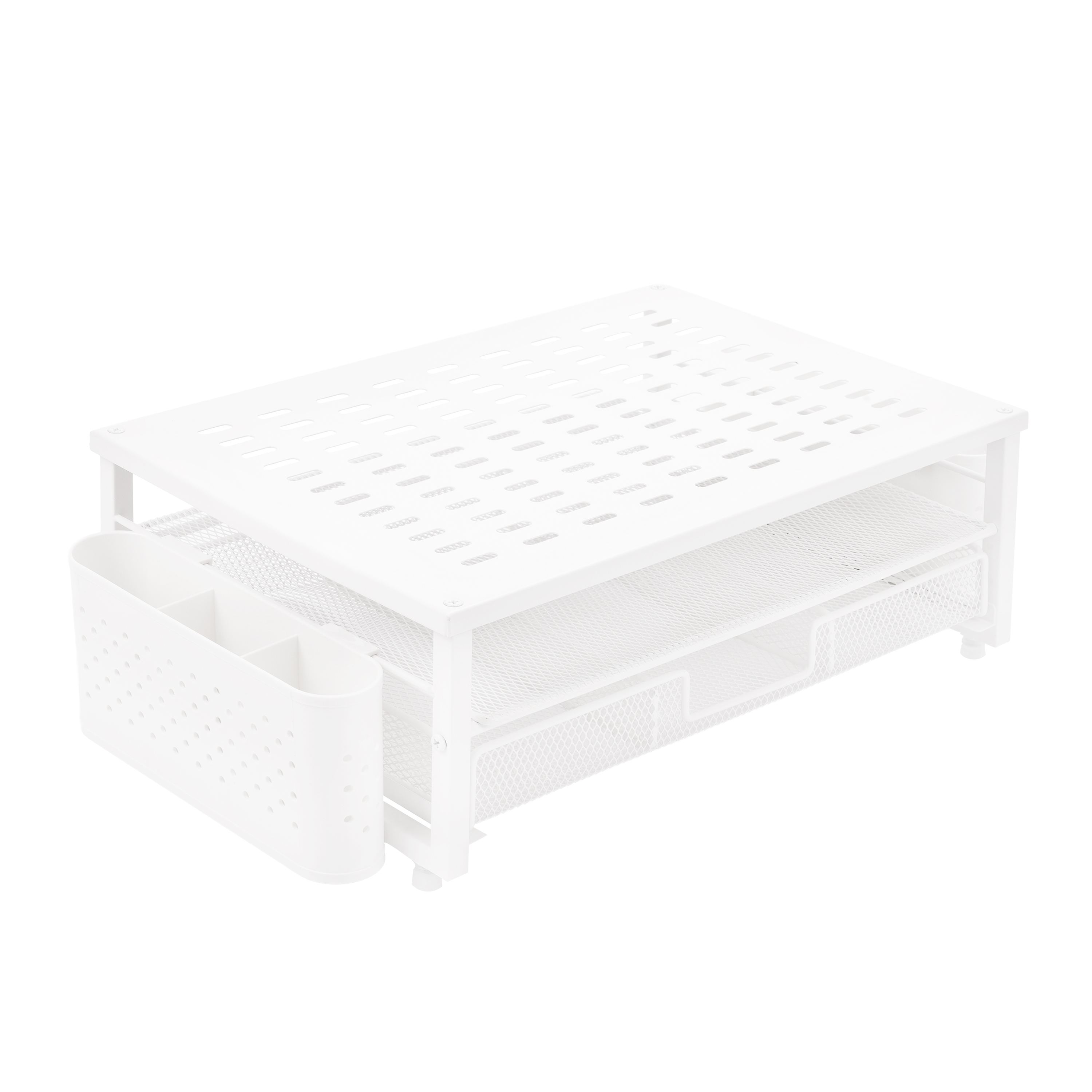 Monitorständer mit Schublade und Stiftehalter 49 x 25 x 15 cm weiss