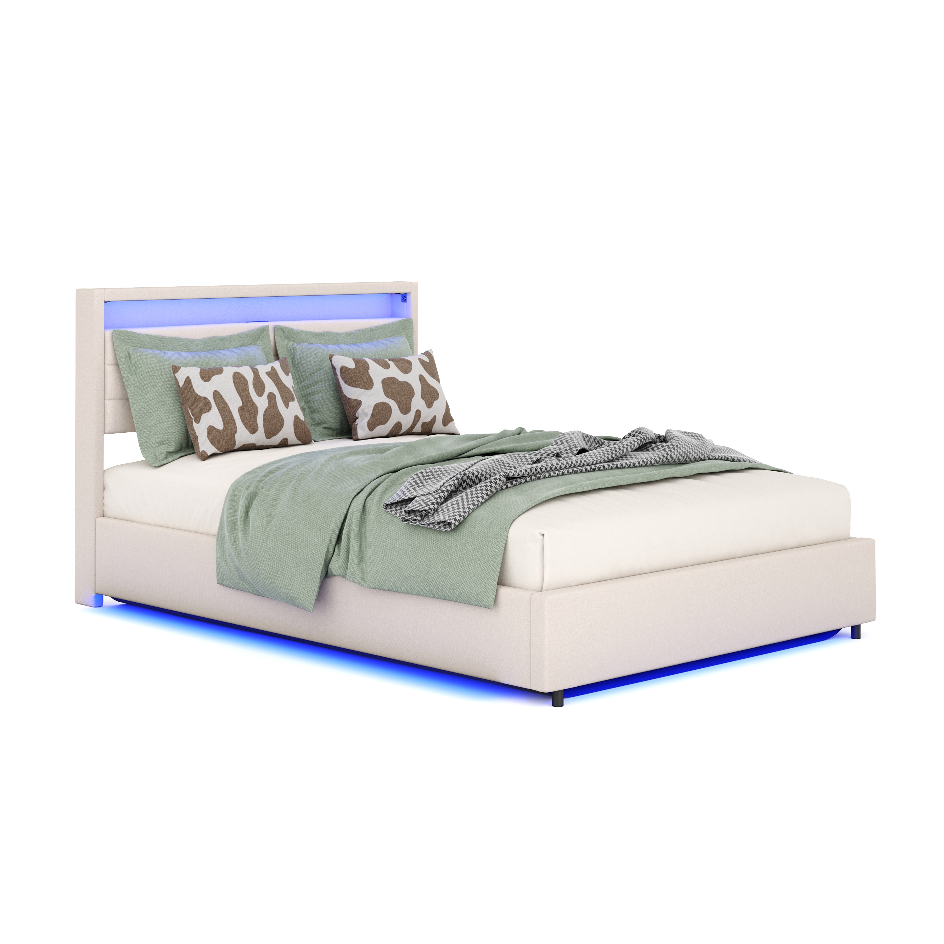 Polsterbett LED KAREN mit Stauraum 140 x 200 cm beige