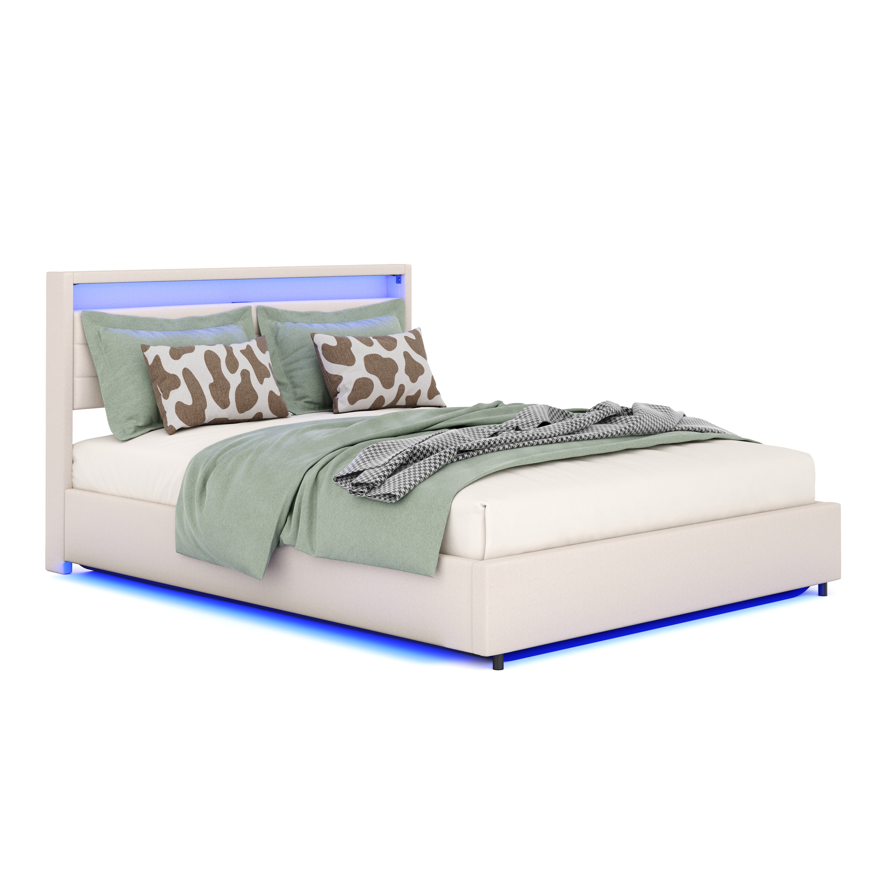 Polsterbett LED KAREN mit Stauraum 160 x 200 cm beige