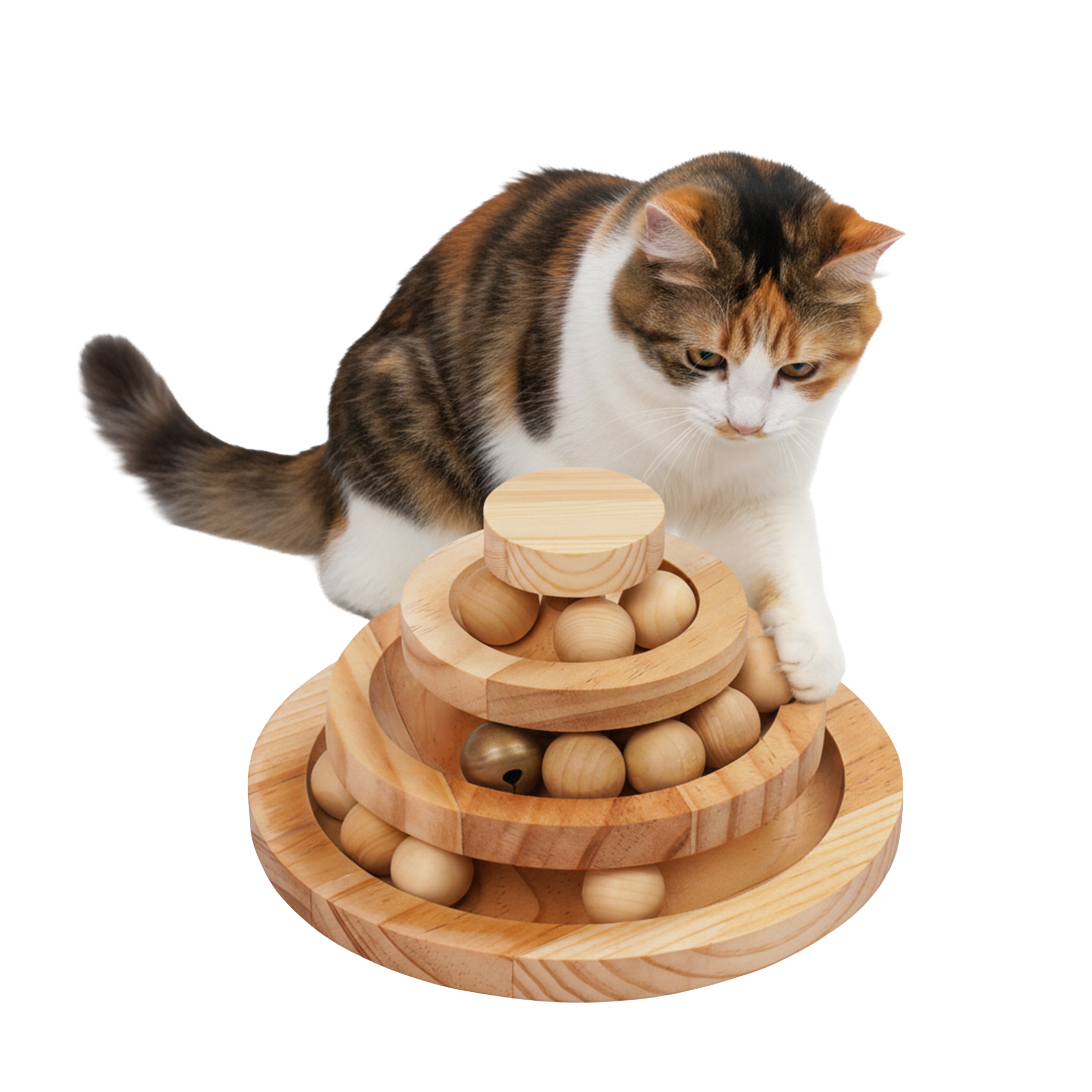 Katzenspielzeug Kugelbahn Holz 21 x 11 cm natur