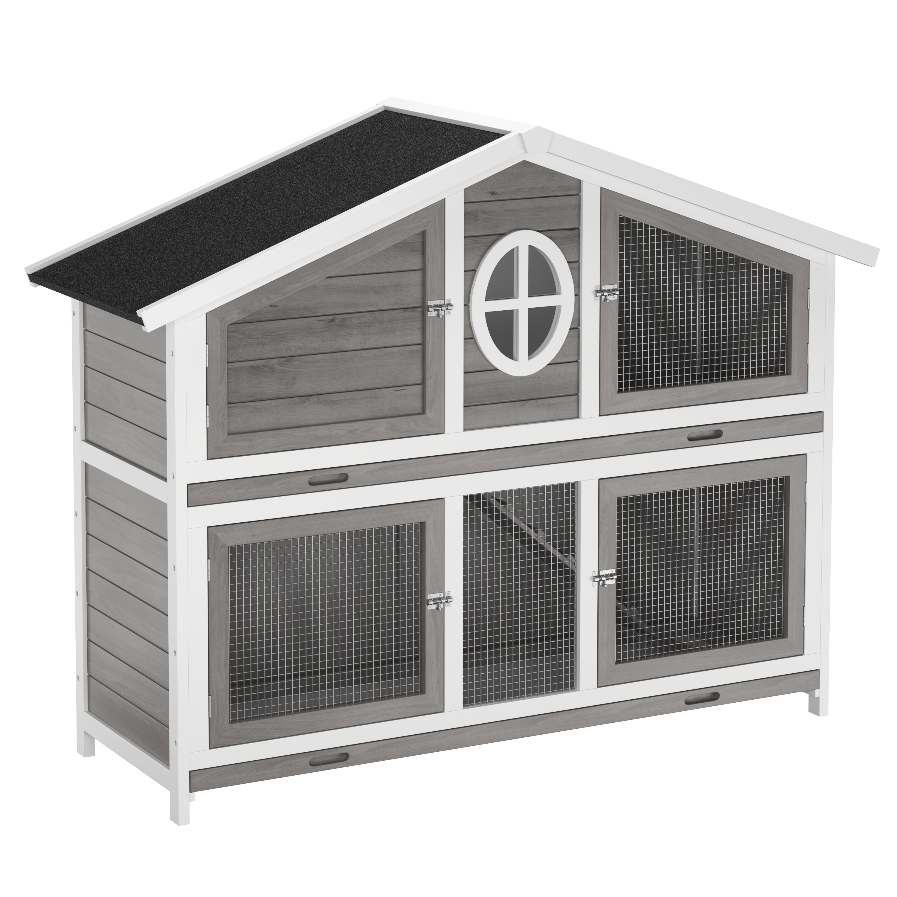 Kaninchenstall Holz BUNNIX 140 x 53 x 110 cm grau/weiss