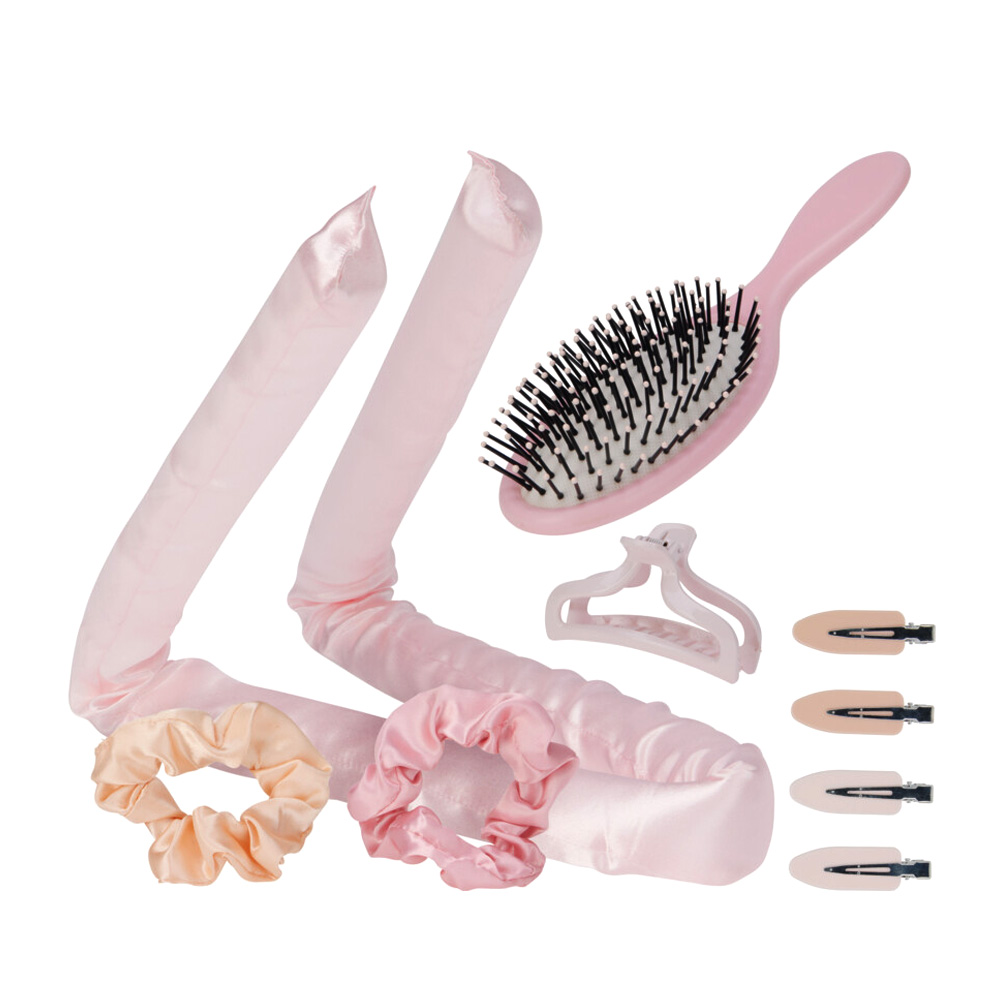 Lockenband mit Haarbürste Set 9-teilig rosa/creme