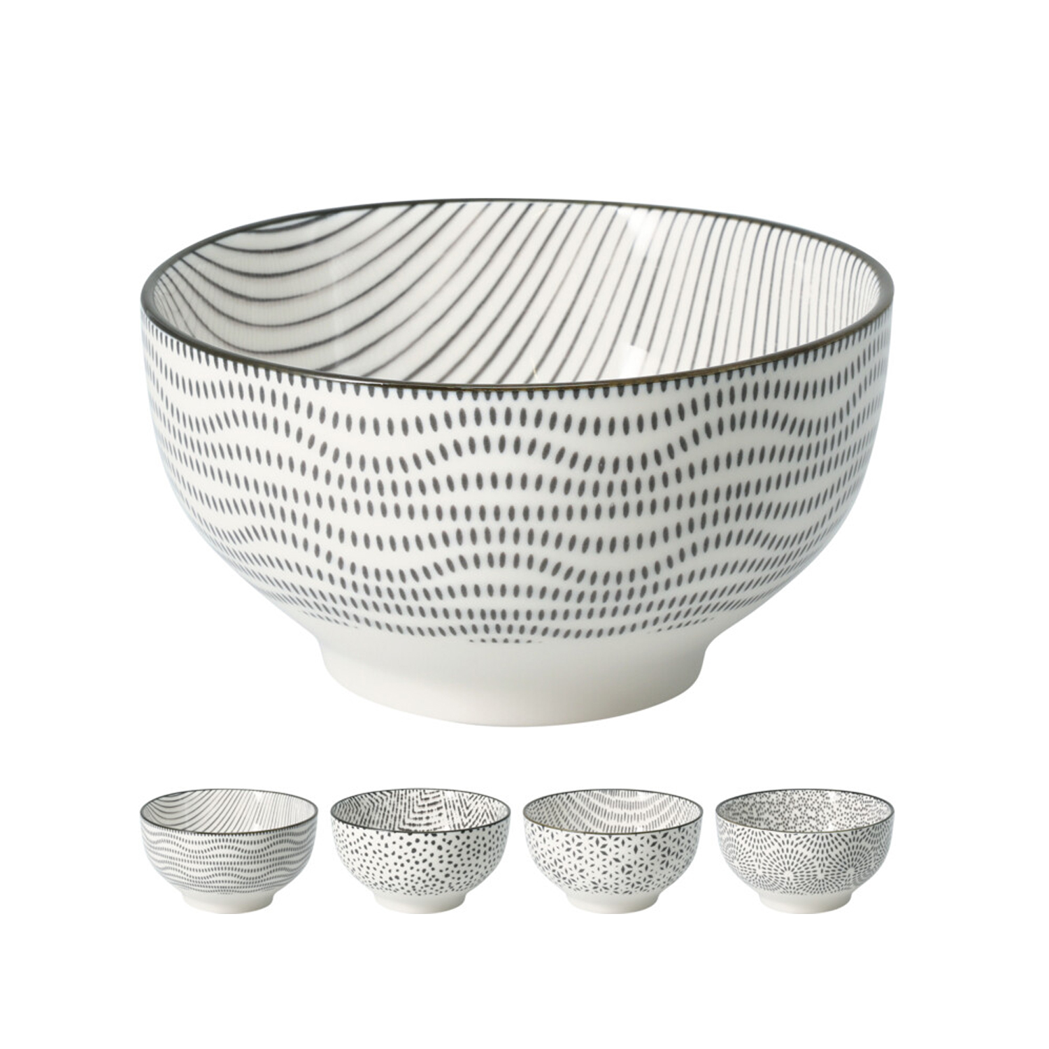 Schüssel Set Porzellan 890 ml 4-teilig weiss/schwarz