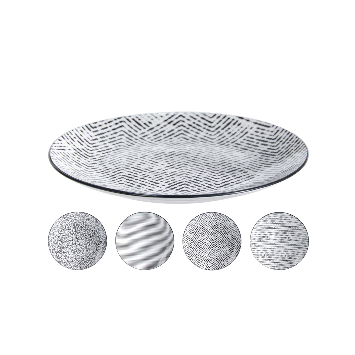 Teller Set Porzellan 23 cm 4-teilig weiss/schwarz