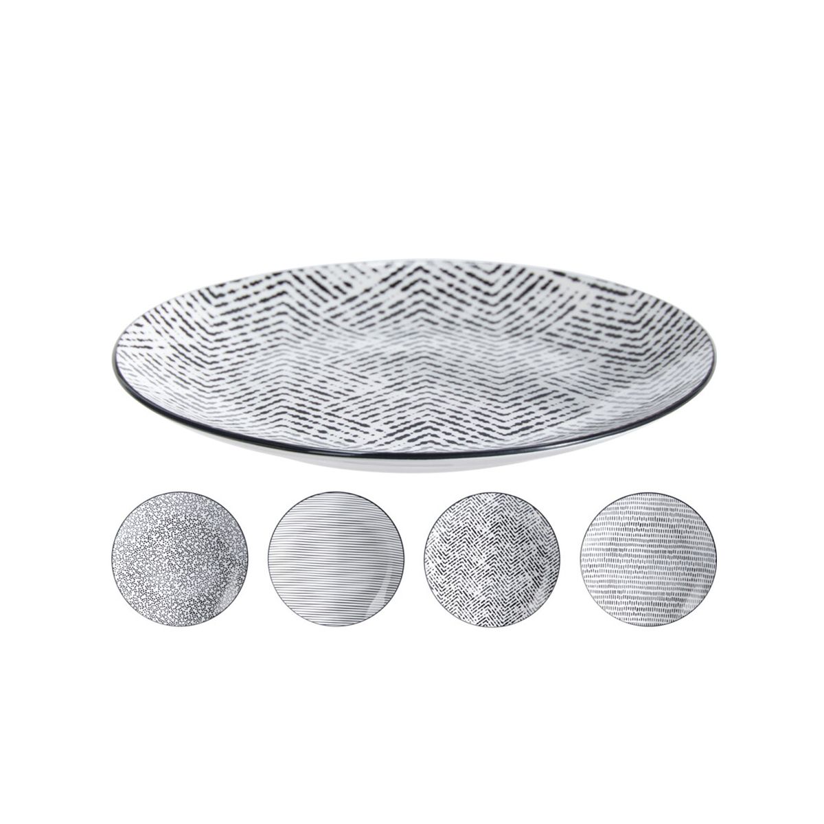Teller Set Porzellan 23 cm 4-teilig weiss/schwarz