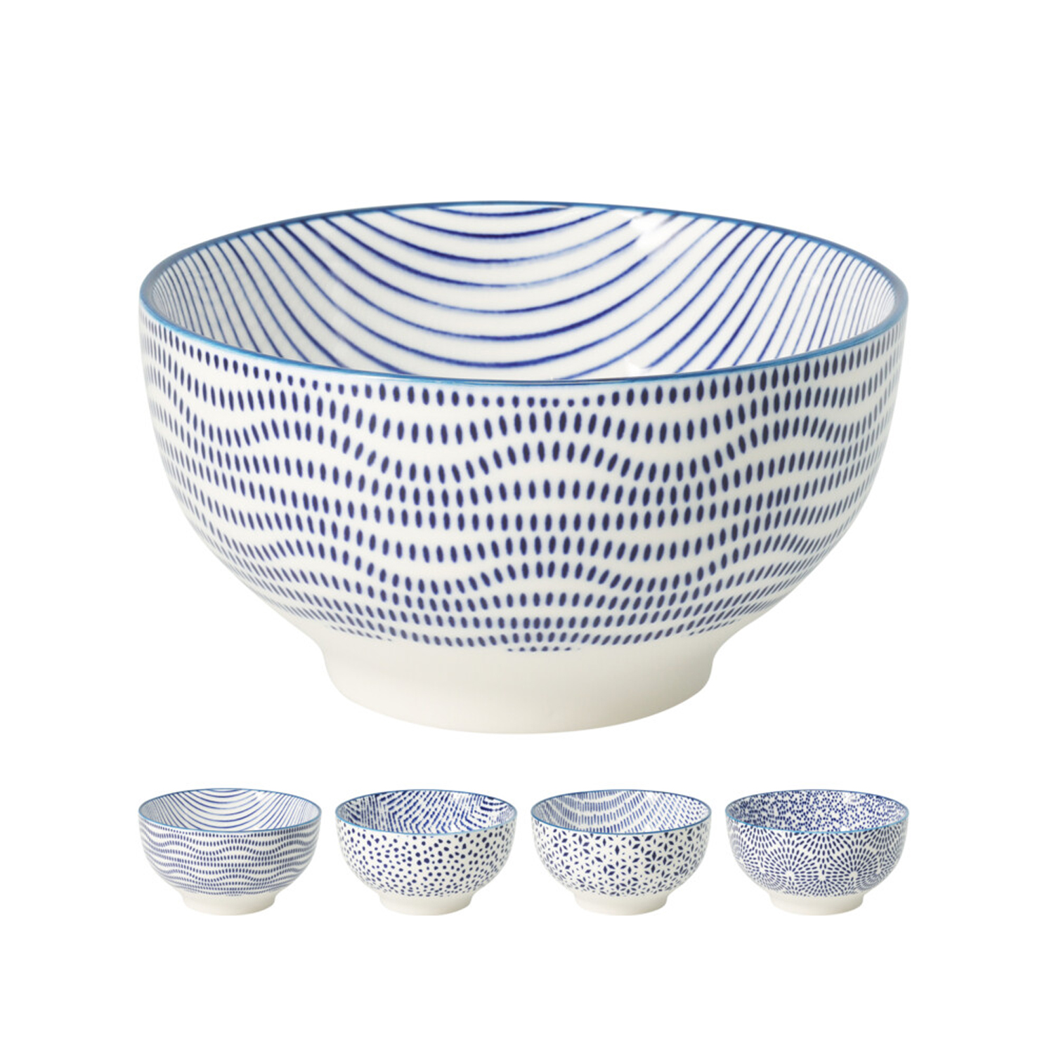Schüssel Set Porzellan 890 ml 4-teilig weiss/blau