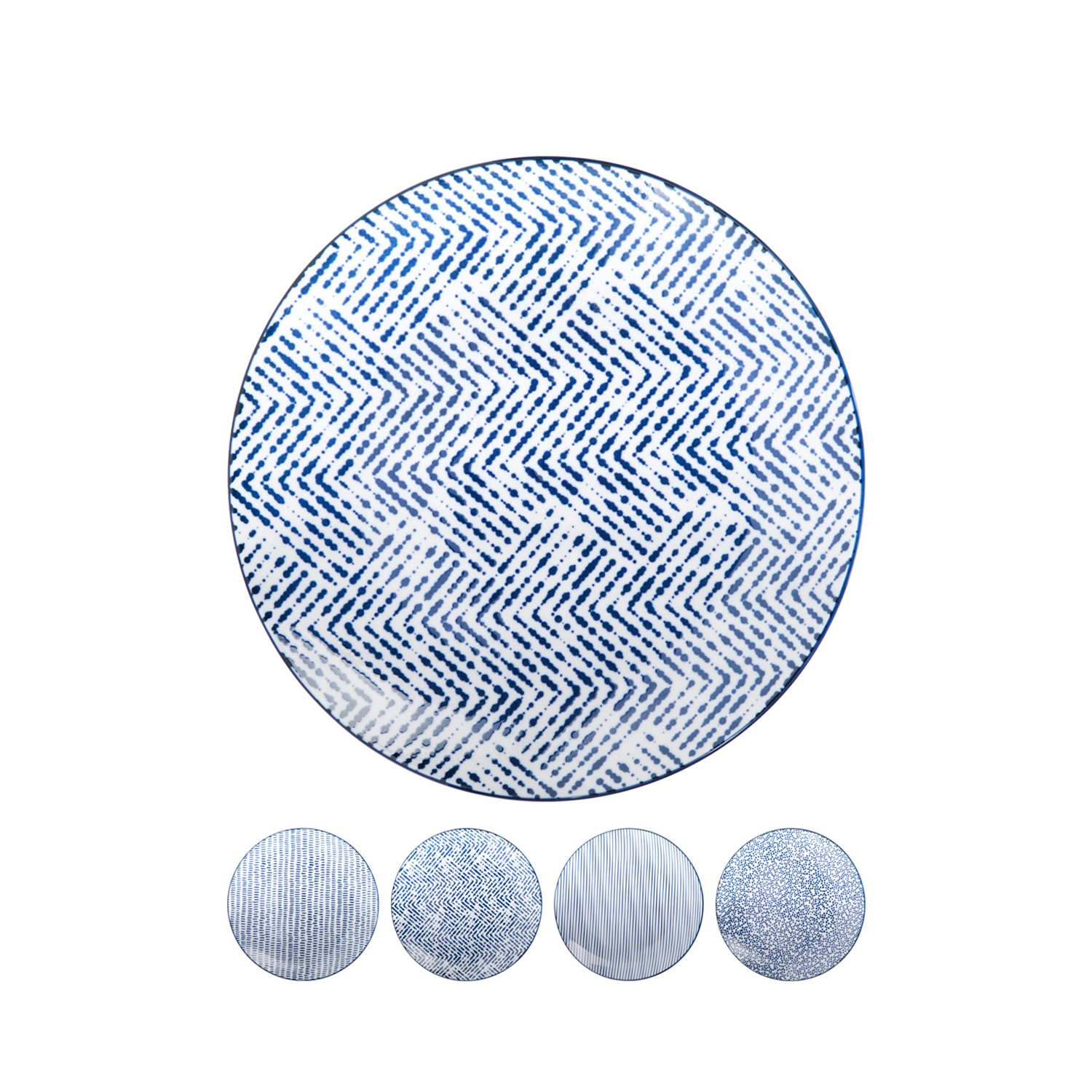 Teller Set Porzellan 23 cm 4-teilig weiss/blau