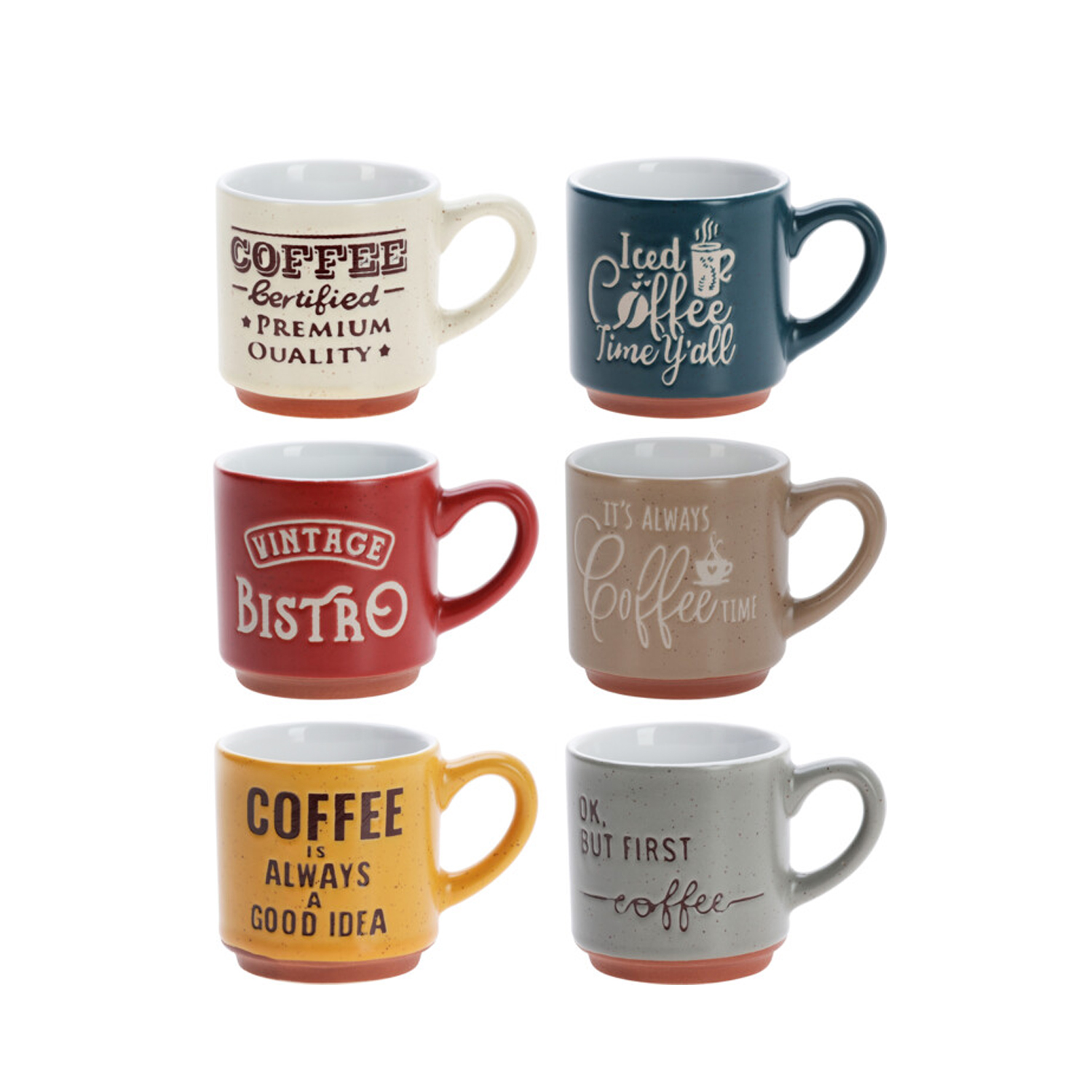 Tasse Set Steingut Retro 120 ml 6-teilig