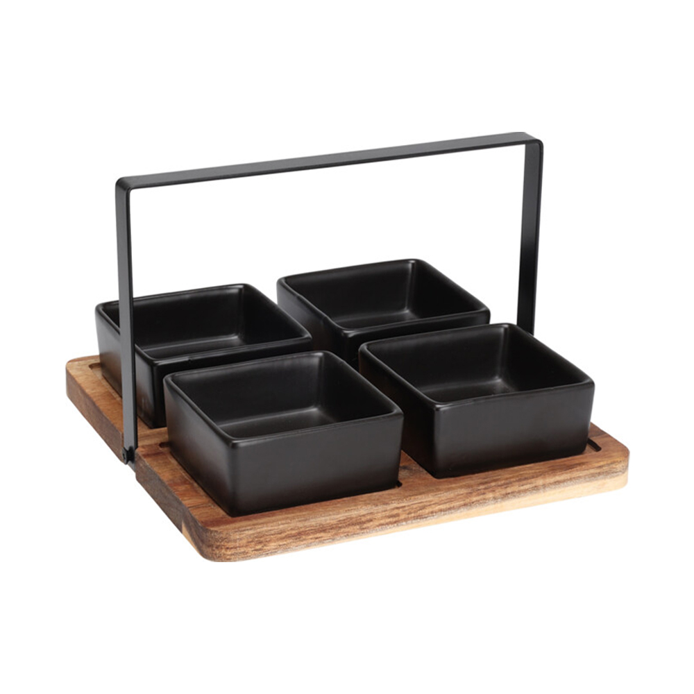 Apéroschale Servierset Steingut 5-teilig schwarz/natur