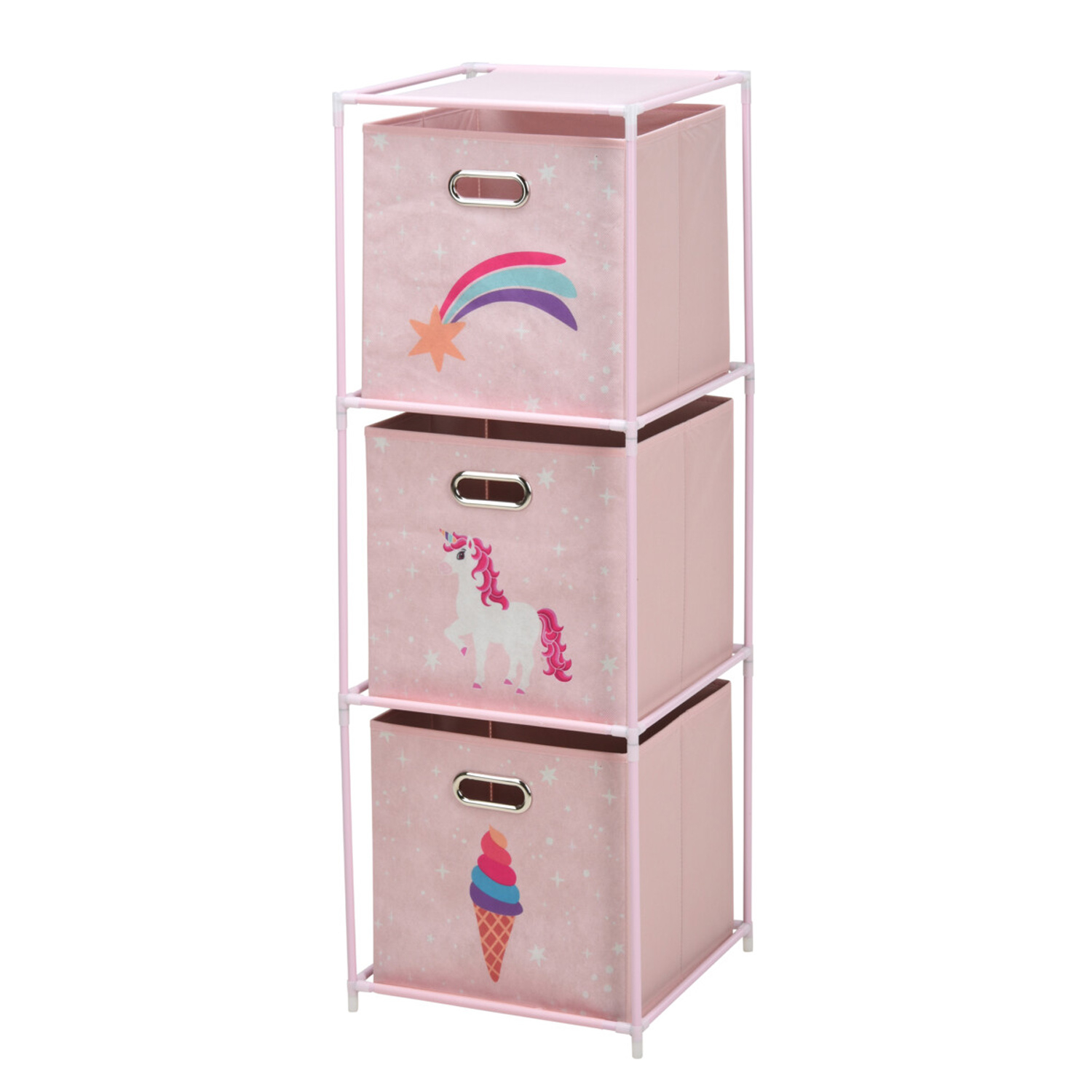 Regal mit 3 Aufbewahrungsboxen 35 x 35 x 102 cm rosa
