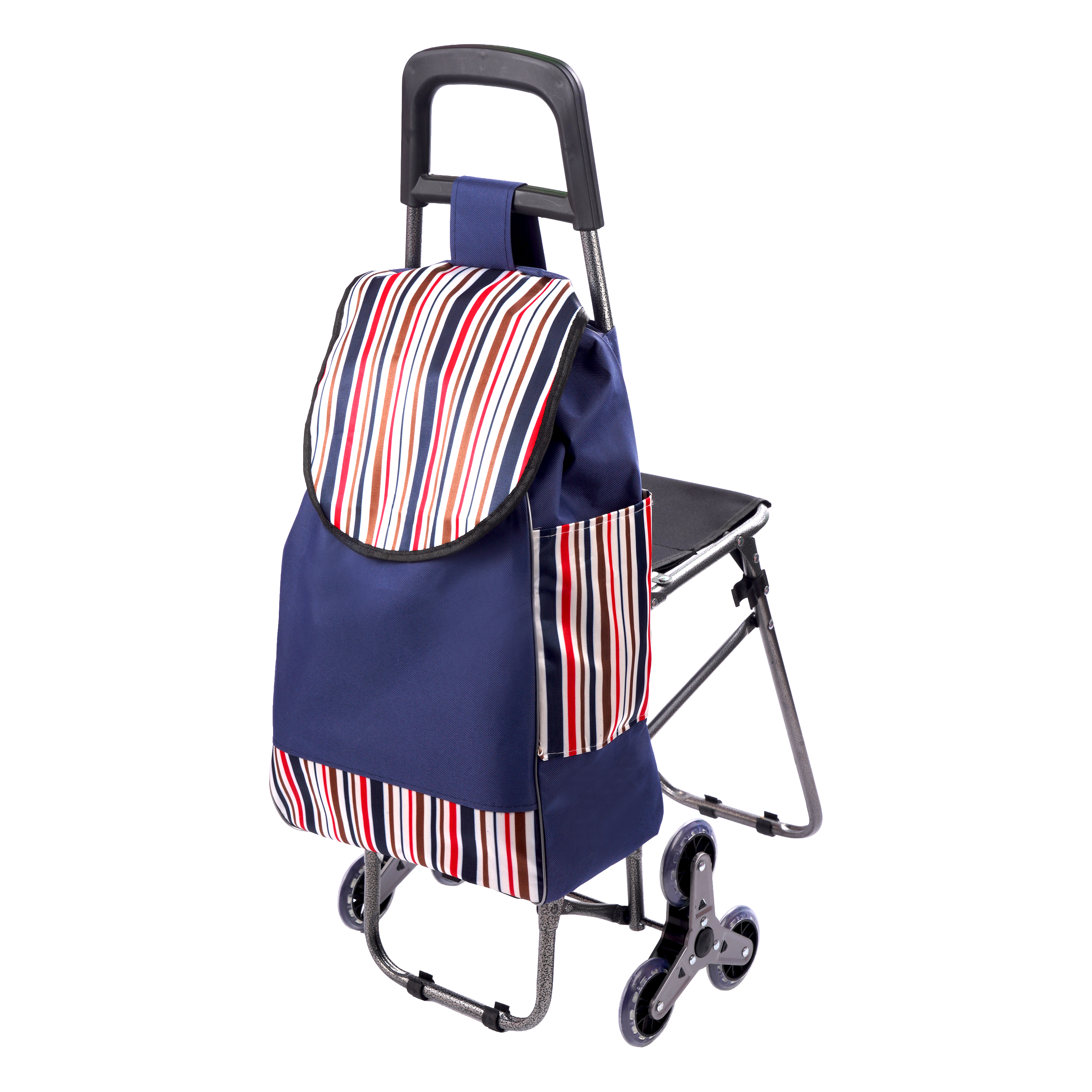 Einkaufstrolley mit Klappsitz 40L blau/bunt