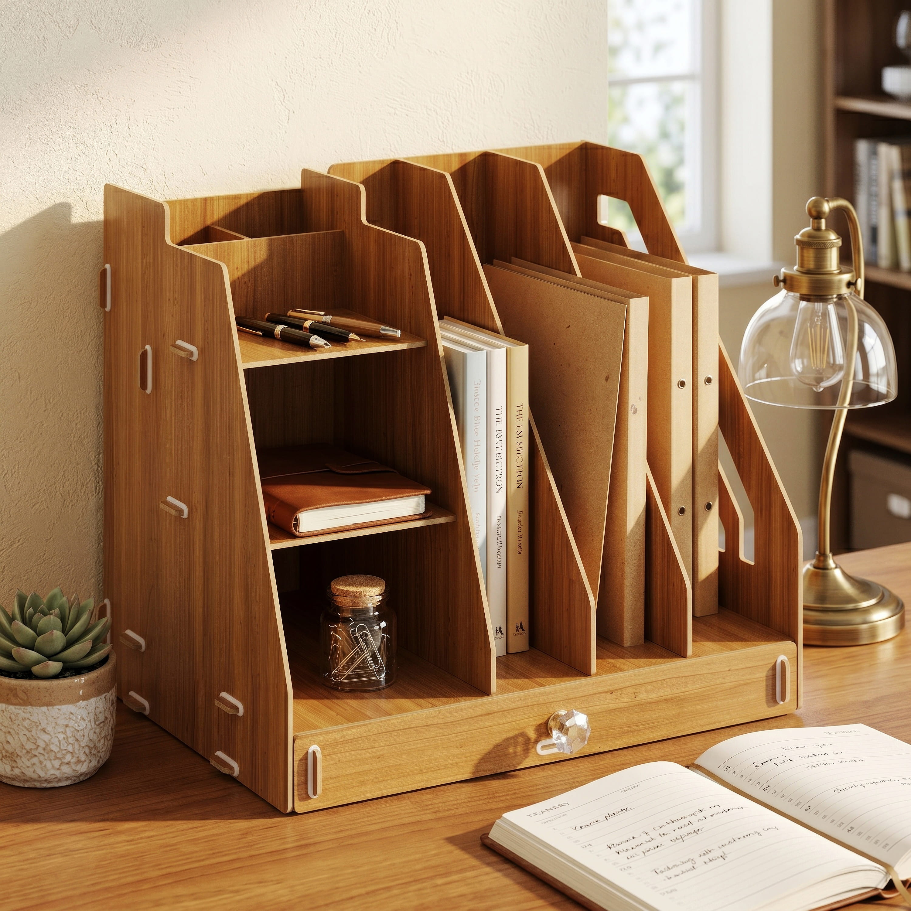 Schreibtisch Organizer mit Schublade 33 x 24 x 29 cm braun
