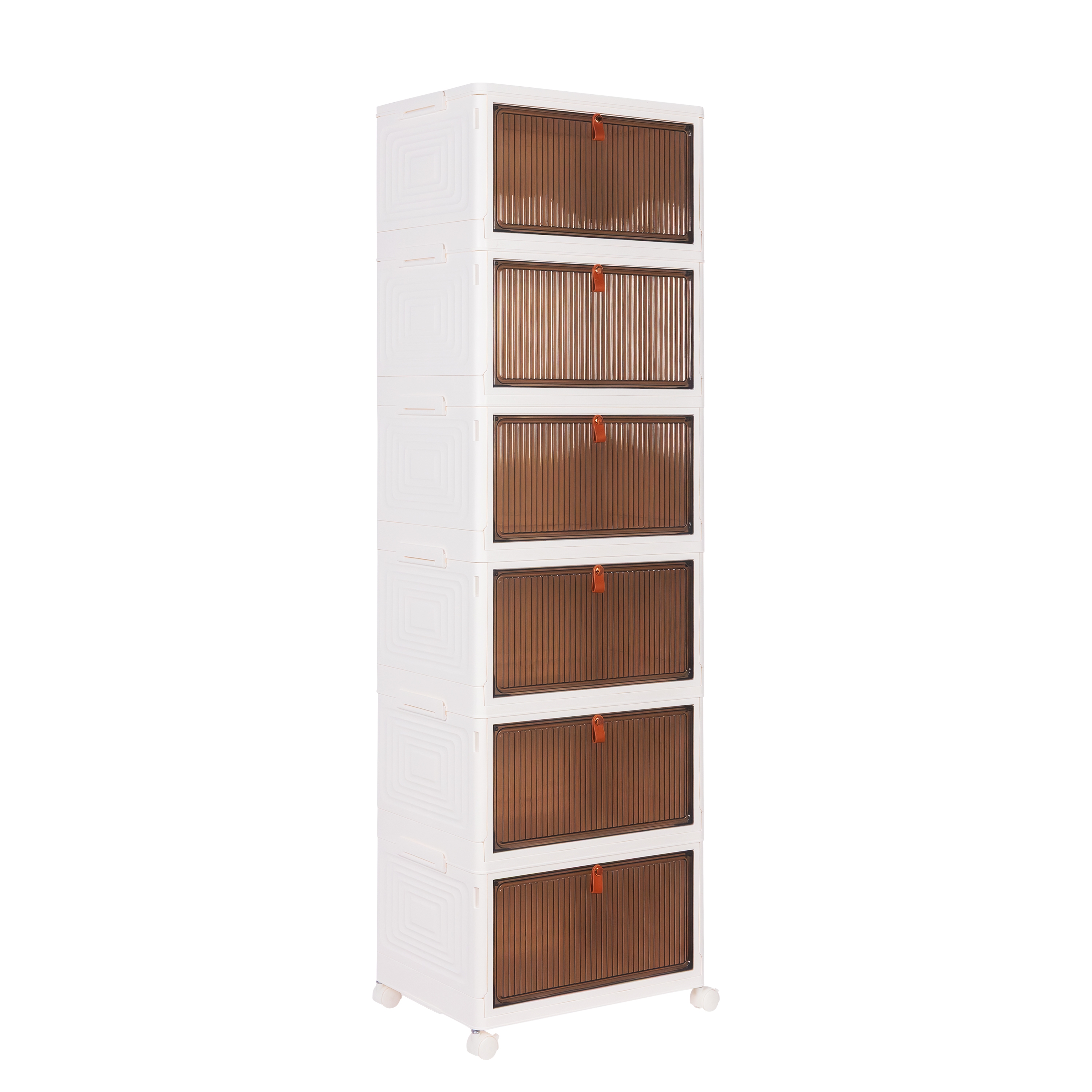 Aufbewahrungsbox faltbar mit Rollen 6er Set weiss/braun