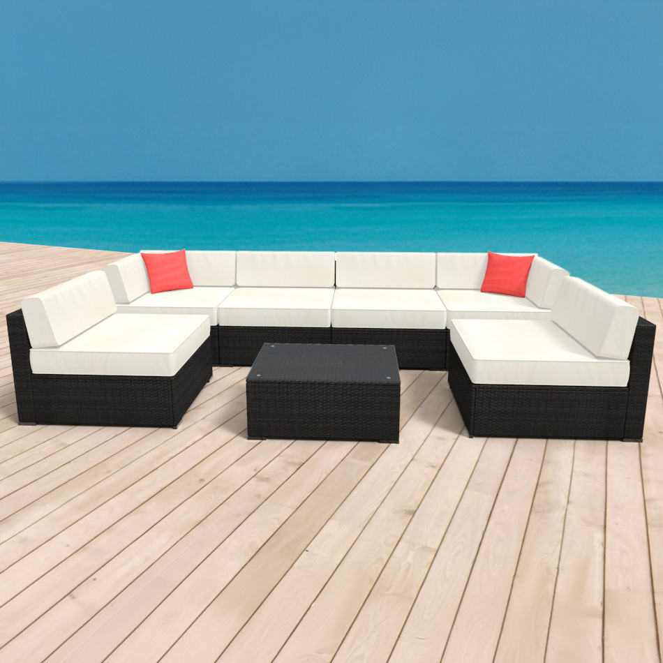 Rattanlounge SYDNEY schwarz/weiss